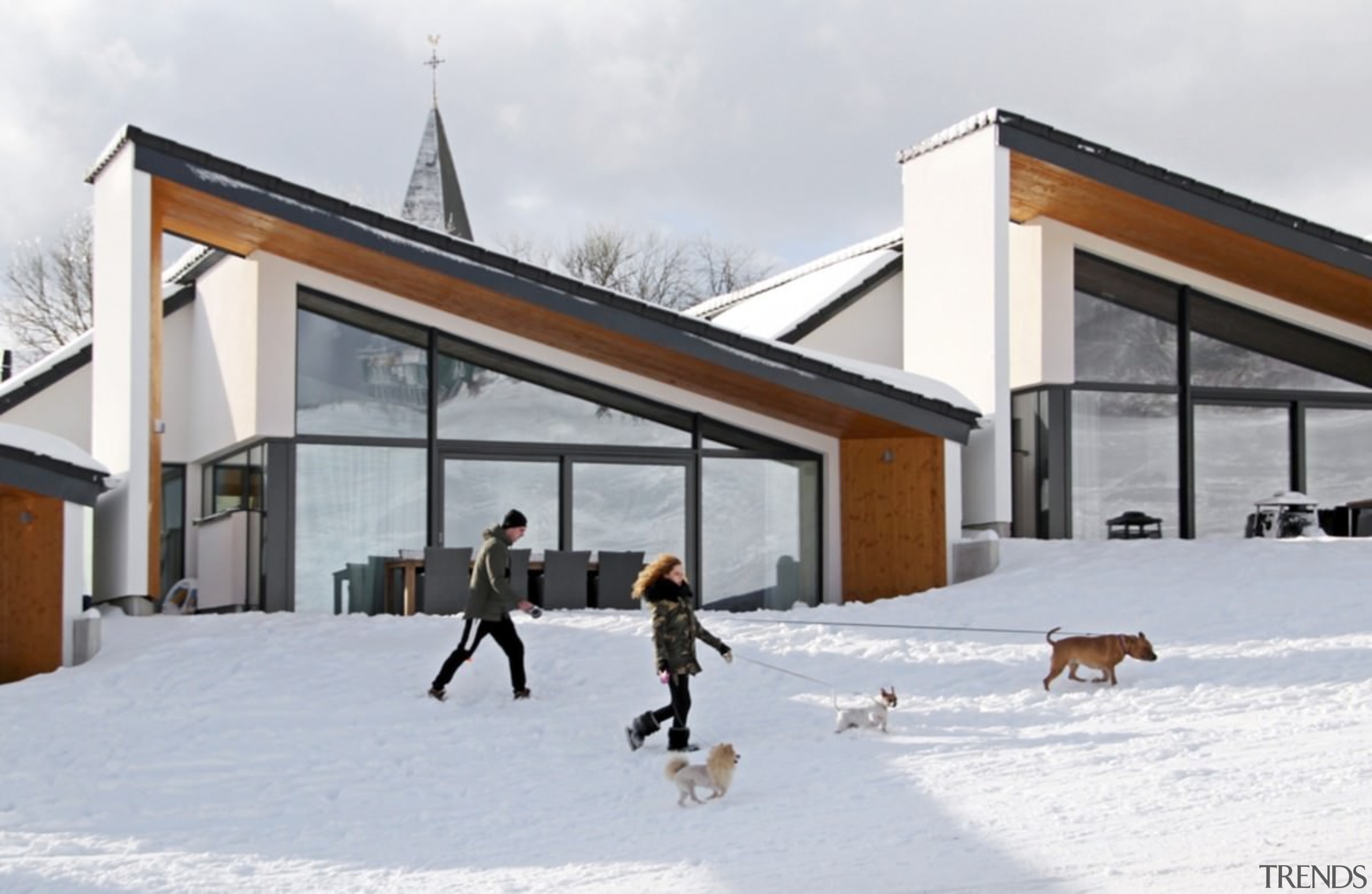 A view of the villas during winter - facade, home, house, ice, snow, winter, white