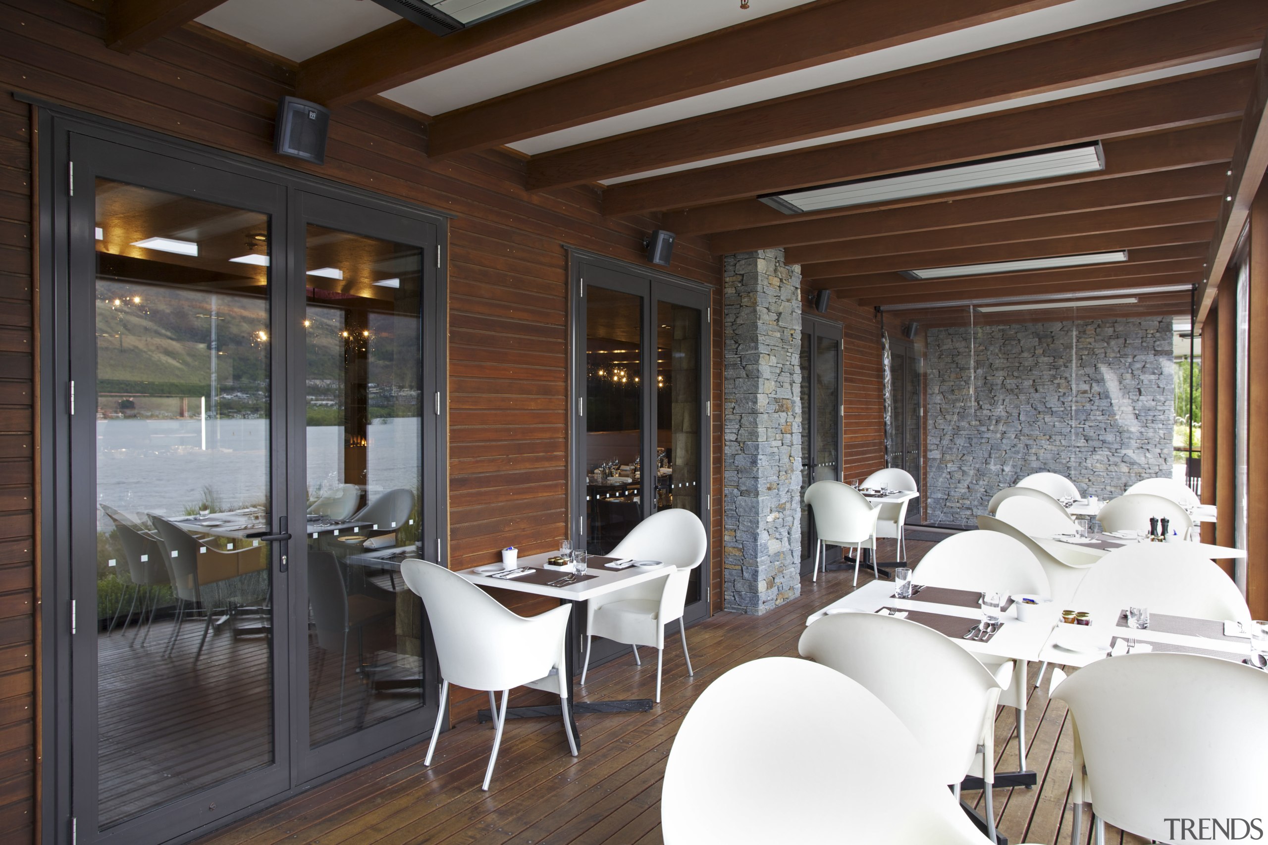 Hilton Queenstown Hotel joinery by Aluminium Systems ceiling, interior design, real estate, restaurant, window, brown