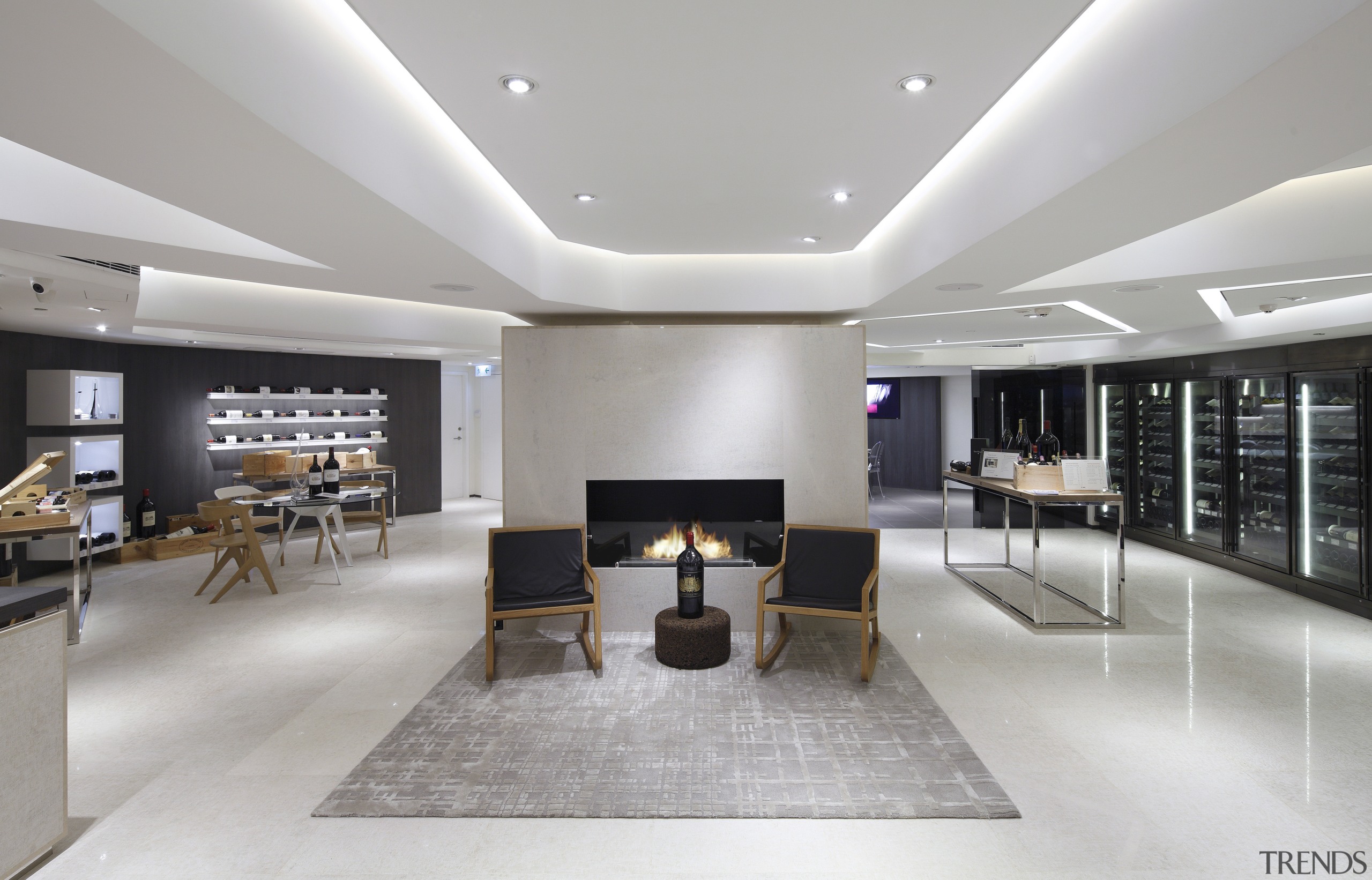 The Bordeaux etc store in Hong Kong incorporates ceiling, interior design, living room, lobby, real estate, gray