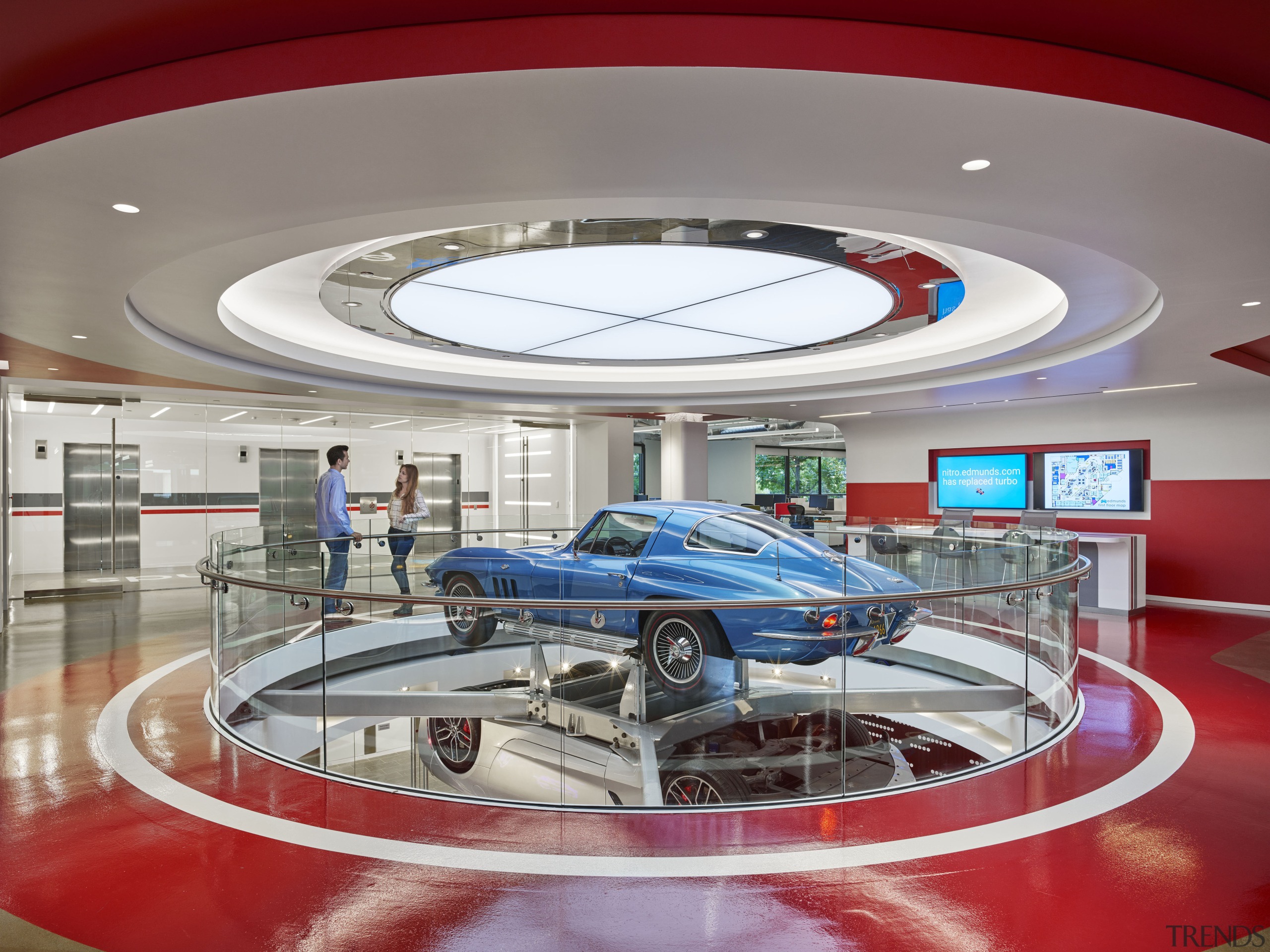 A 1966 Stingray features on the first floor ceiling, interior design, leisure centre, gray, red