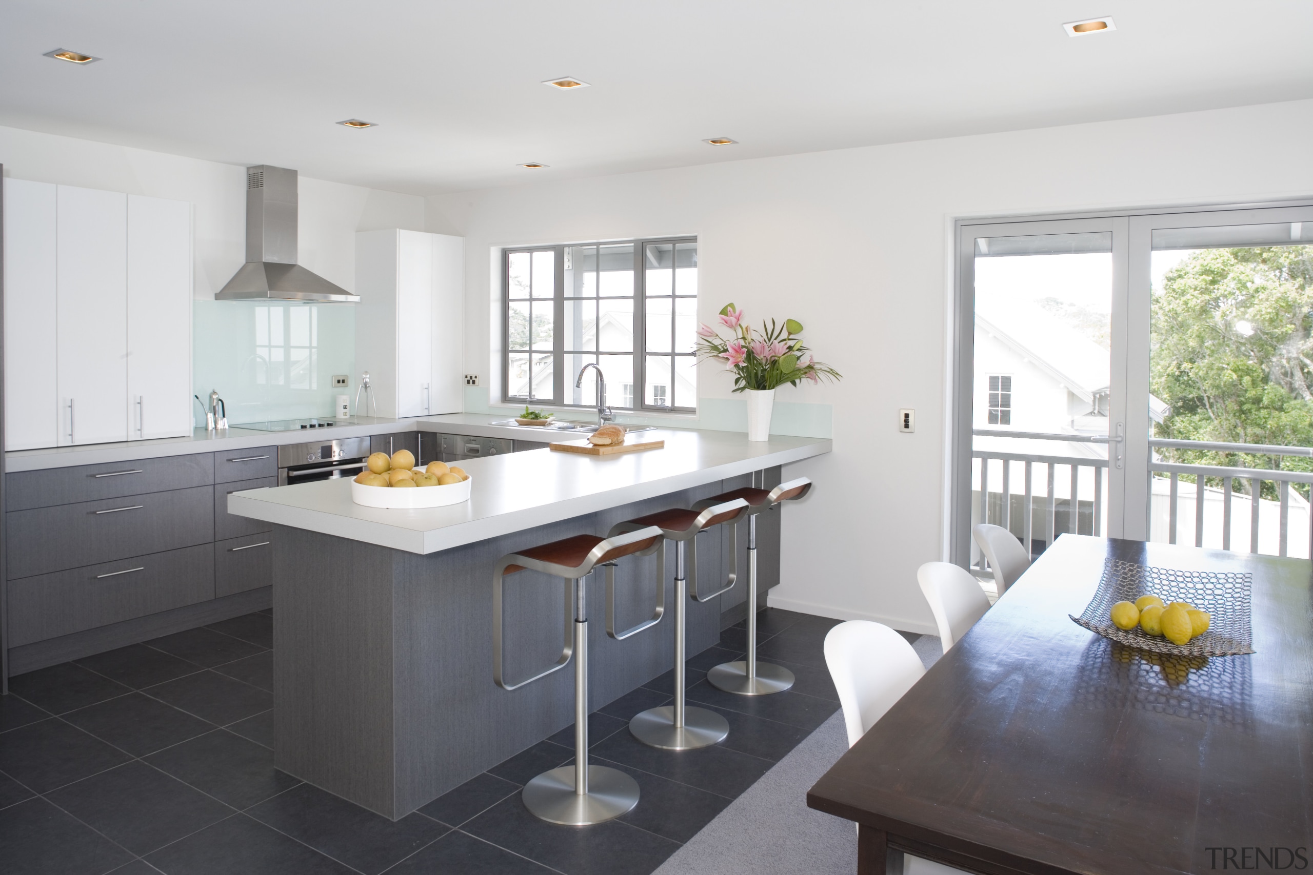 Kitchen inside contemporary town house developed by Le countertop, cuisine classique, interior design, kitchen, property, real estate, room, white