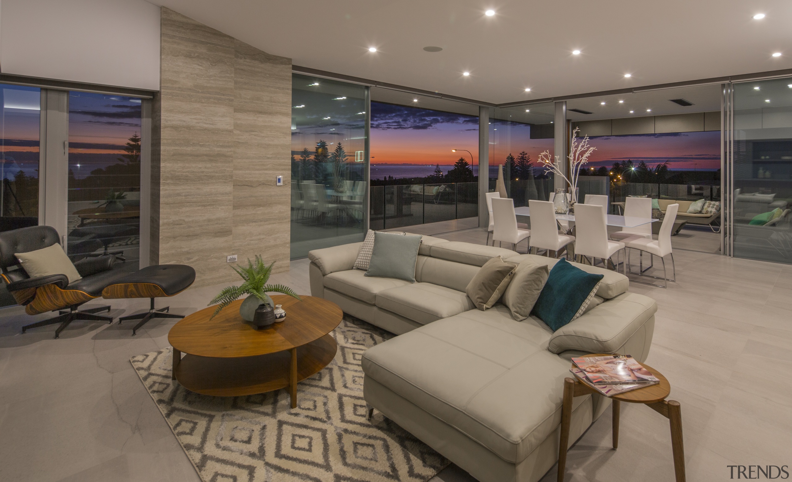 Travertine feature walls and lots and lots of interior design, living room, real estate, brown