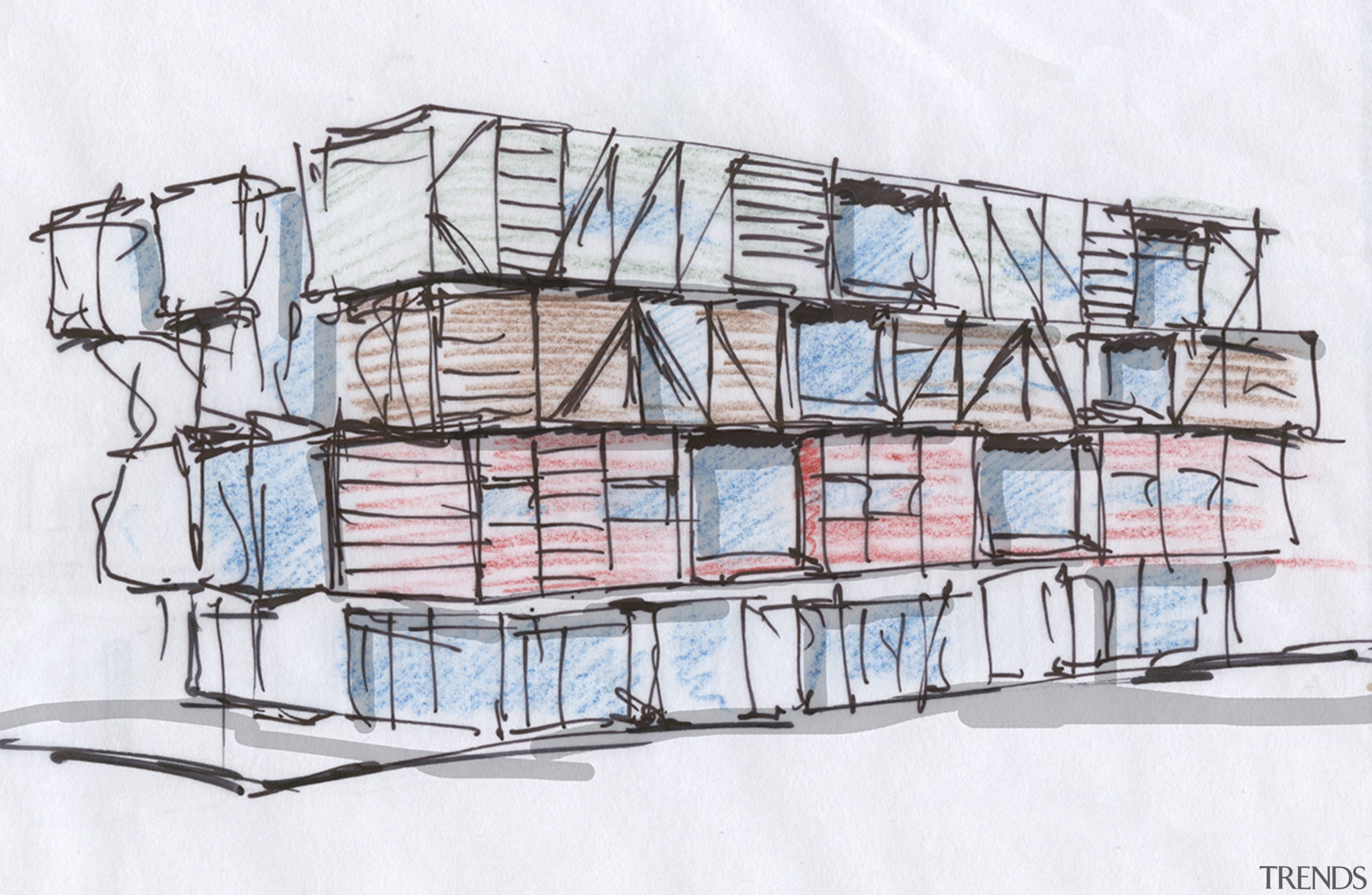 An early sketch for Boxcar, one of the design, drawing, sketch, structure, white