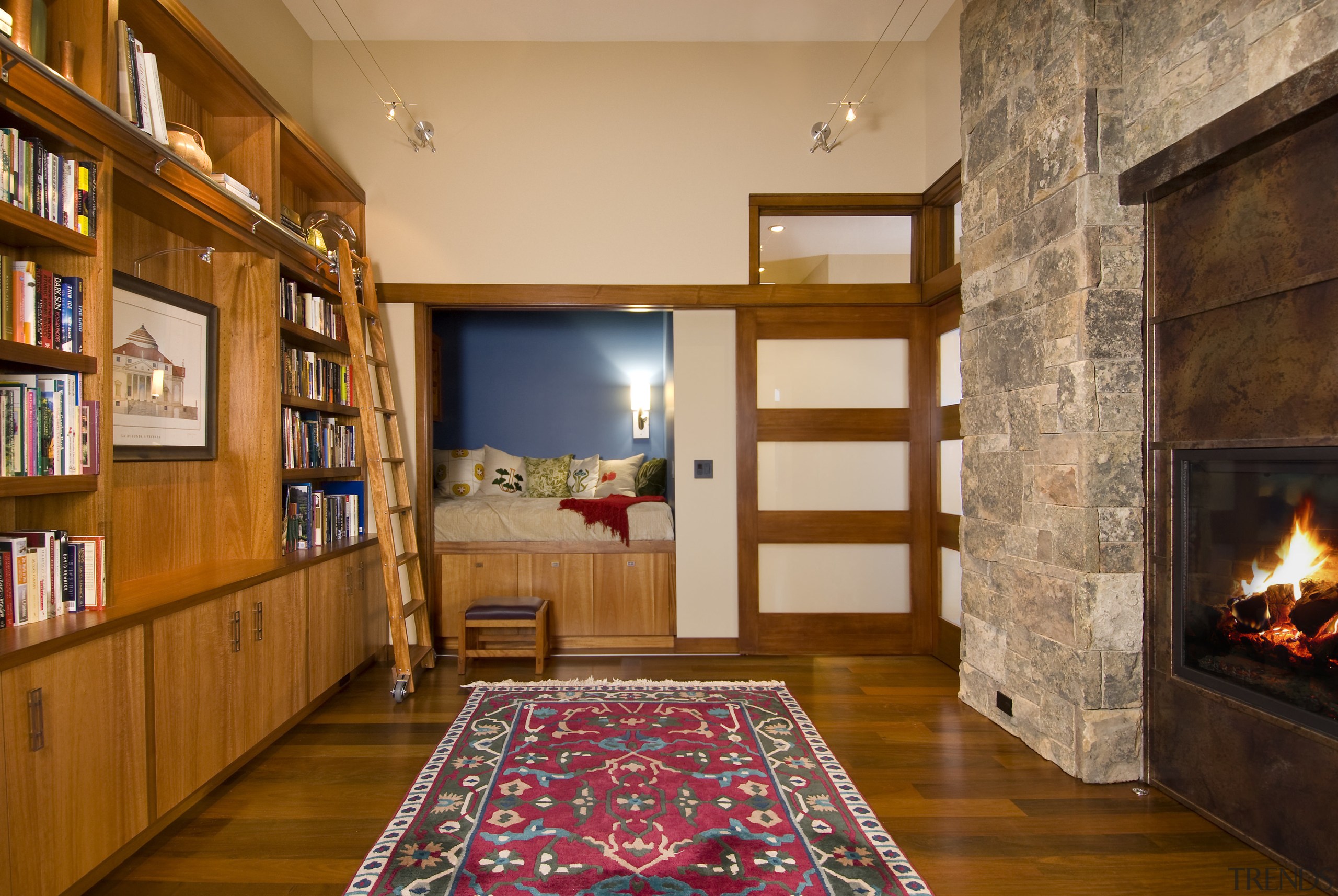 View of this traditional remodeled library space - ceiling, floor, flooring, home, interior design, living room, real estate, room, suite, wall, brown, orange