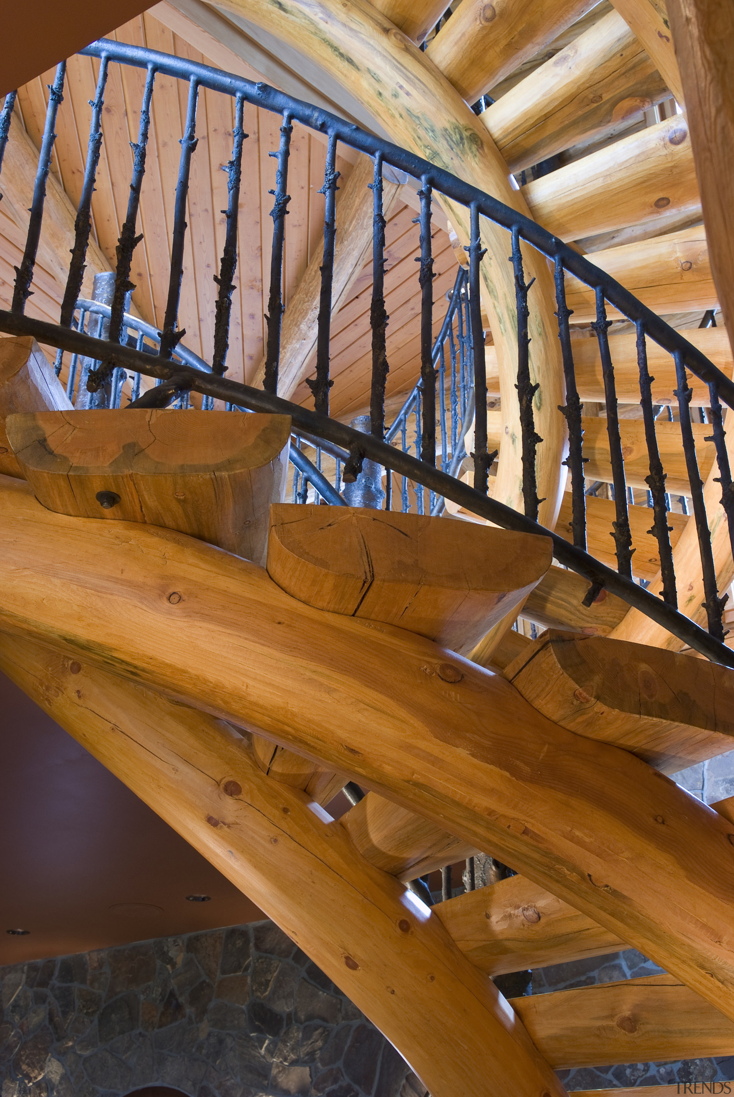 Images of a stairway featuring railing which has architecture, beam, daylighting, handrail, lumber, stairs, structure, wood, brown