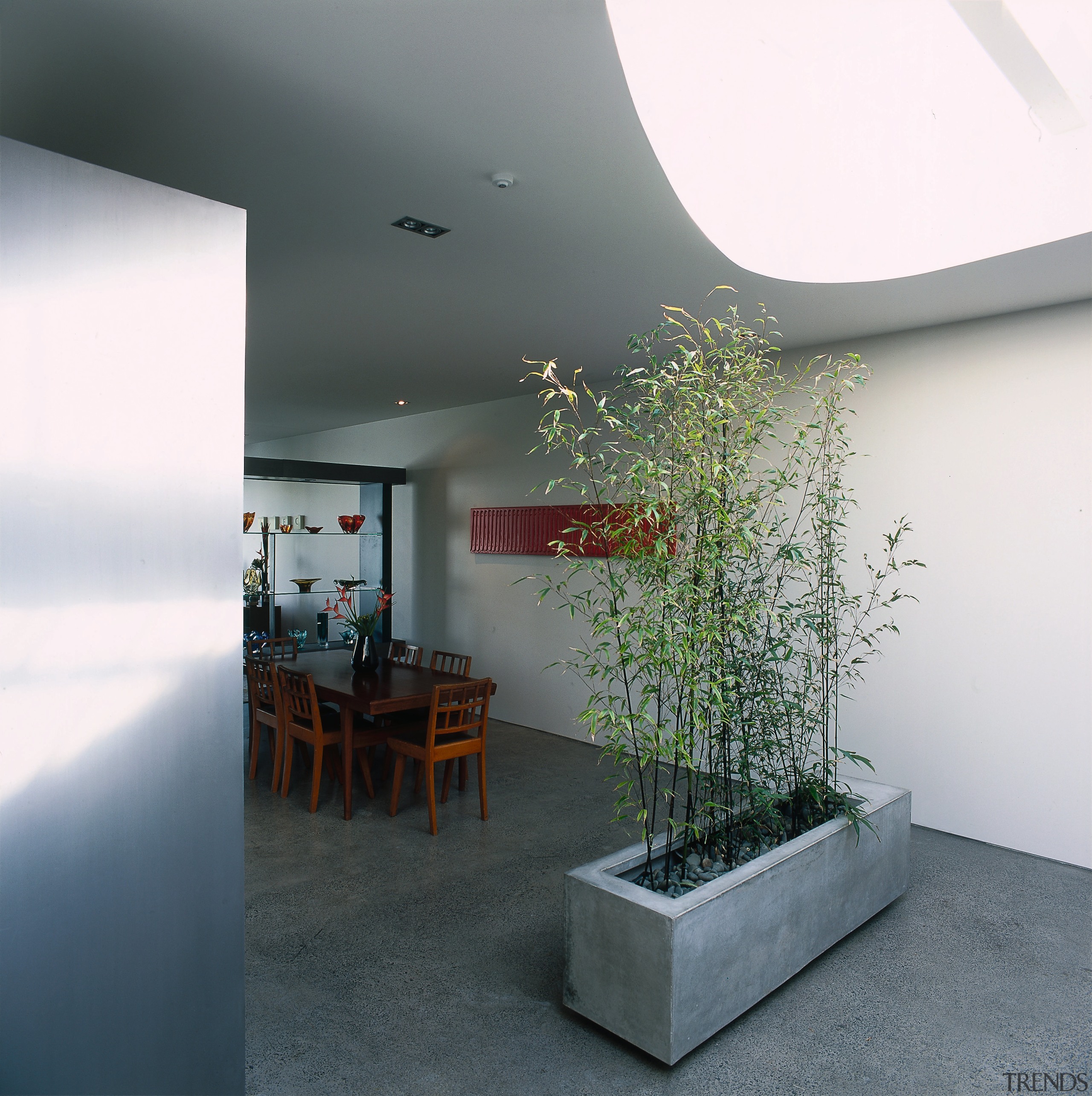 Examples of how white paints can be used architecture, ceiling, daylighting, glass, house, interior design, table, gray