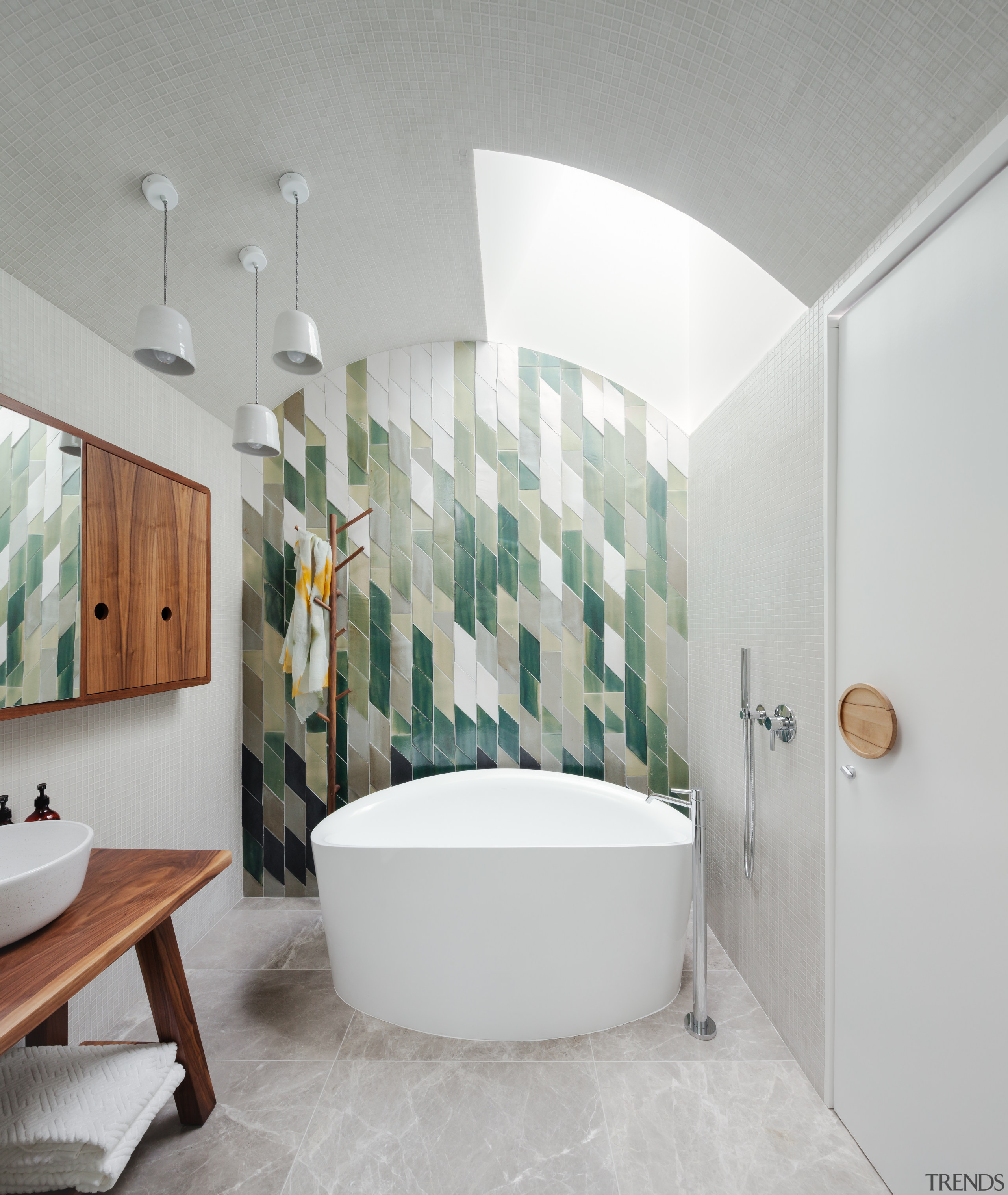 Day Bukh Architects – Highly Commended – TIDA architecture, bathroom, ceiling, floor, interior design, plumbing fixture, room, tap, tile, wall, gray