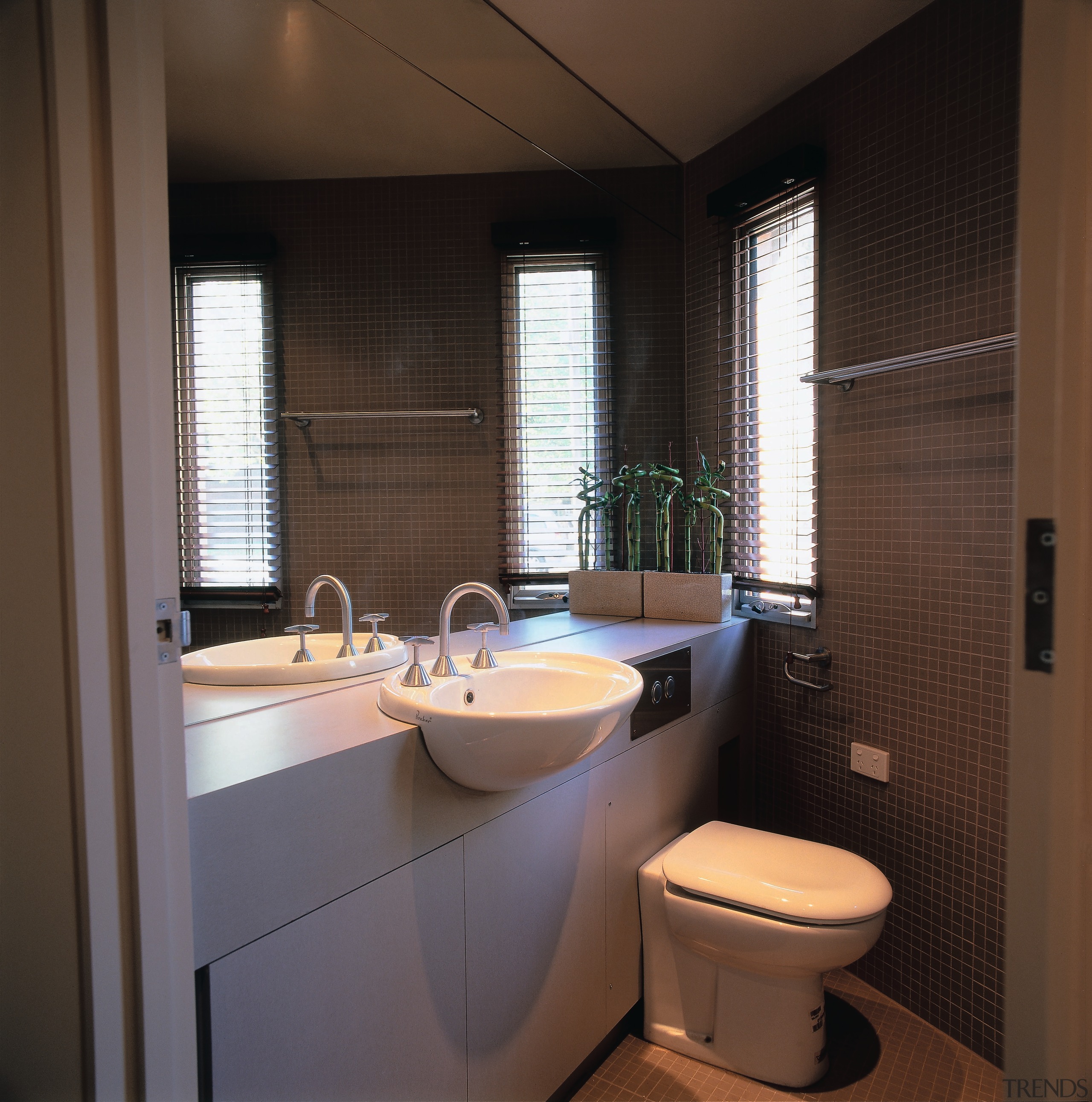 A view of an ensuite - A view architecture, bathroom, home, interior design, plumbing fixture, room, sink, window, black