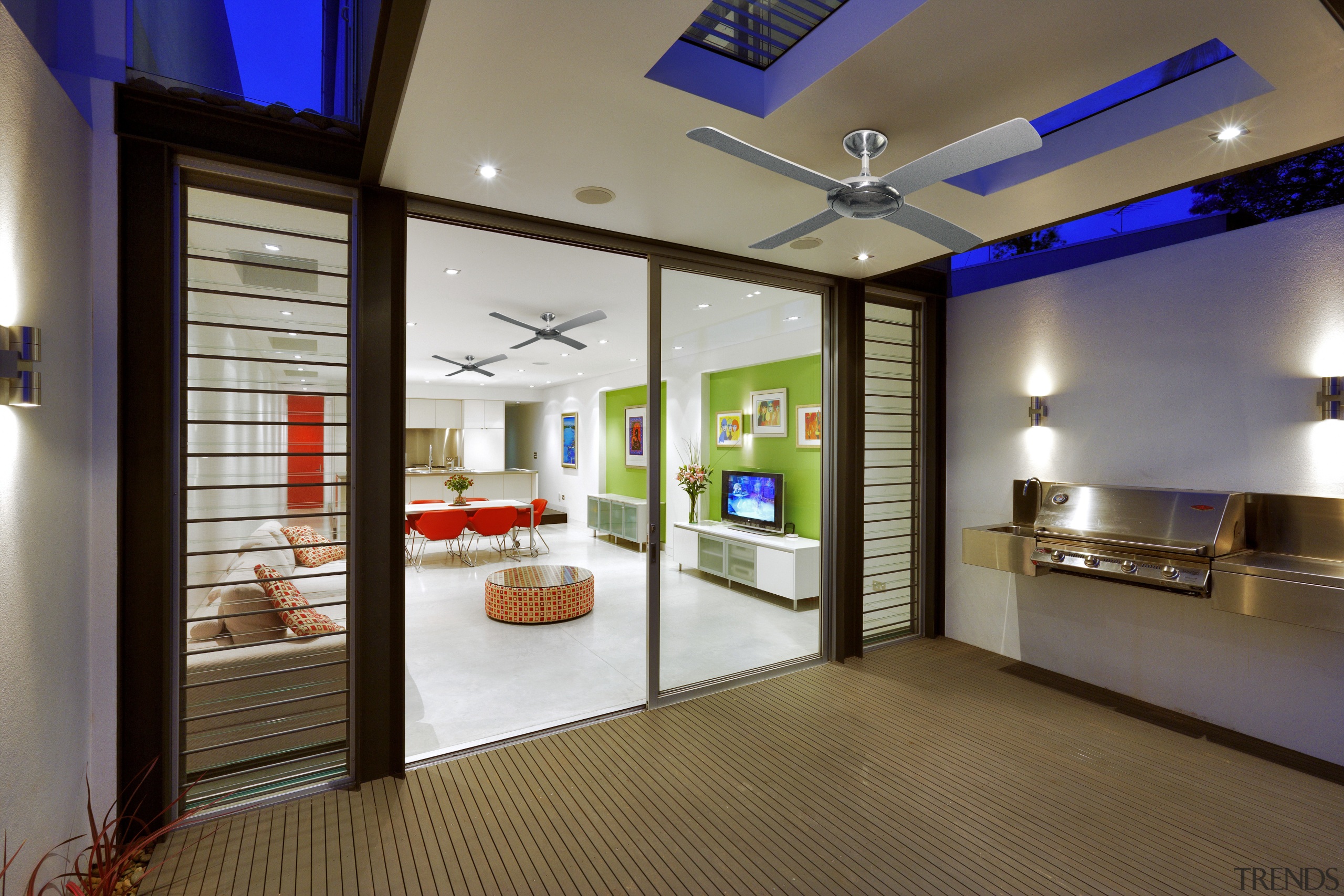 View of an outdoor entertaining area which features ceiling, interior design, real estate, brown, gray