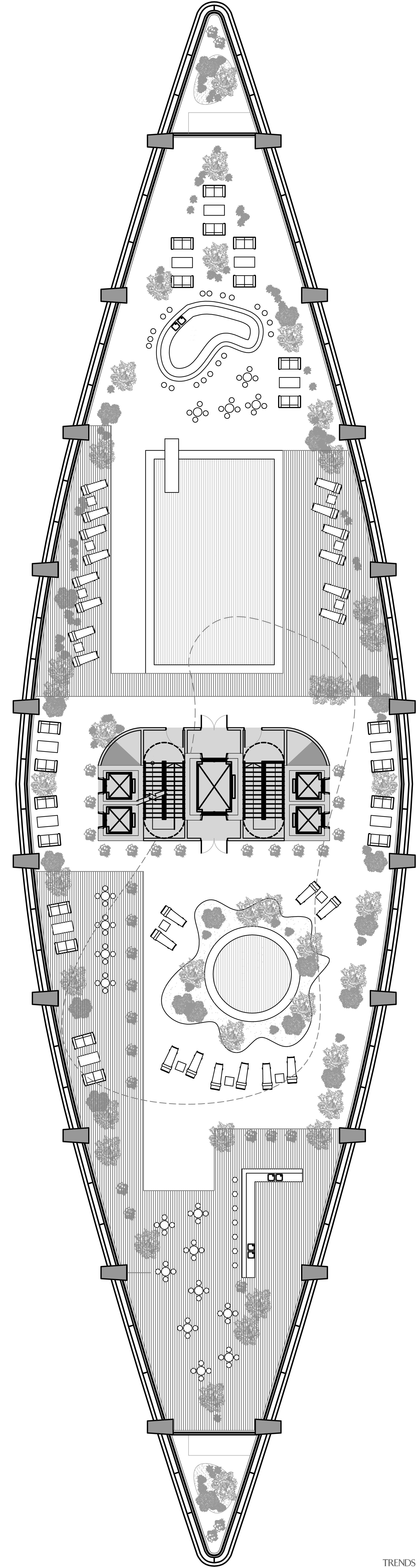 Plans for a particular level of the Fleet area, black and white, diagram, drawing, font, line, product design, structure, text, white