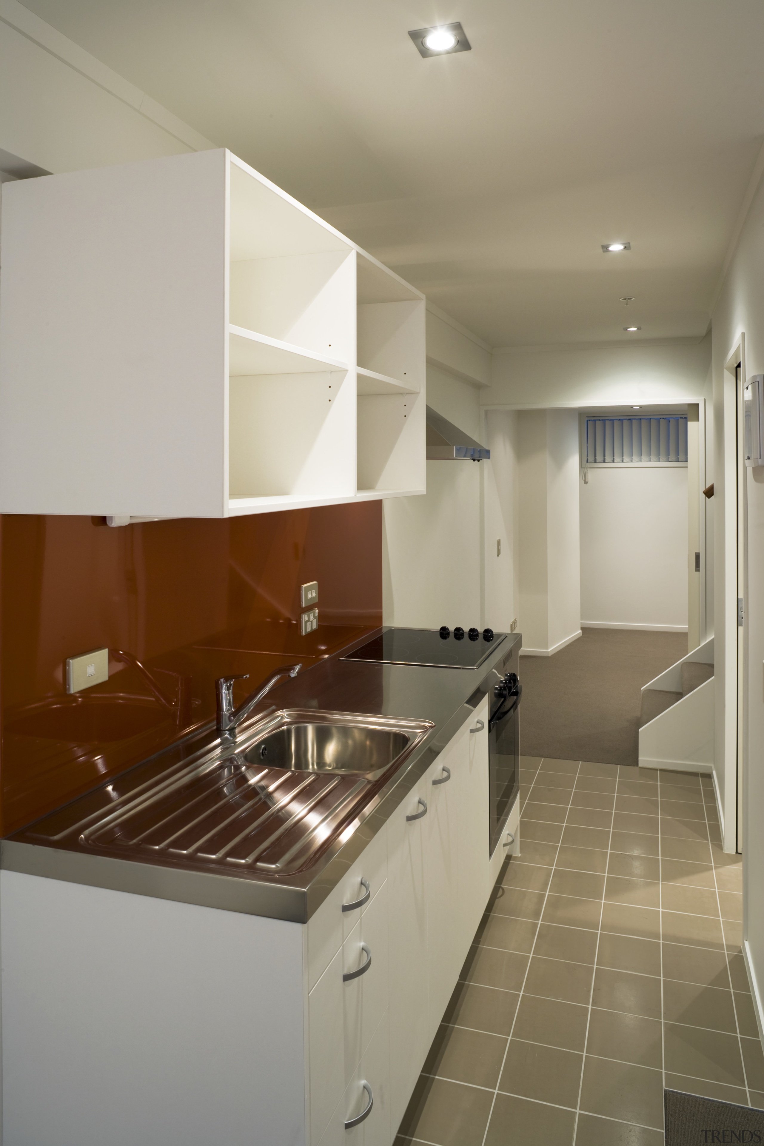 View of a kitchen area in the Federal cabinetry, ceiling, countertop, daylighting, floor, home, interior design, kitchen, property, real estate, room, sink, gray, brown