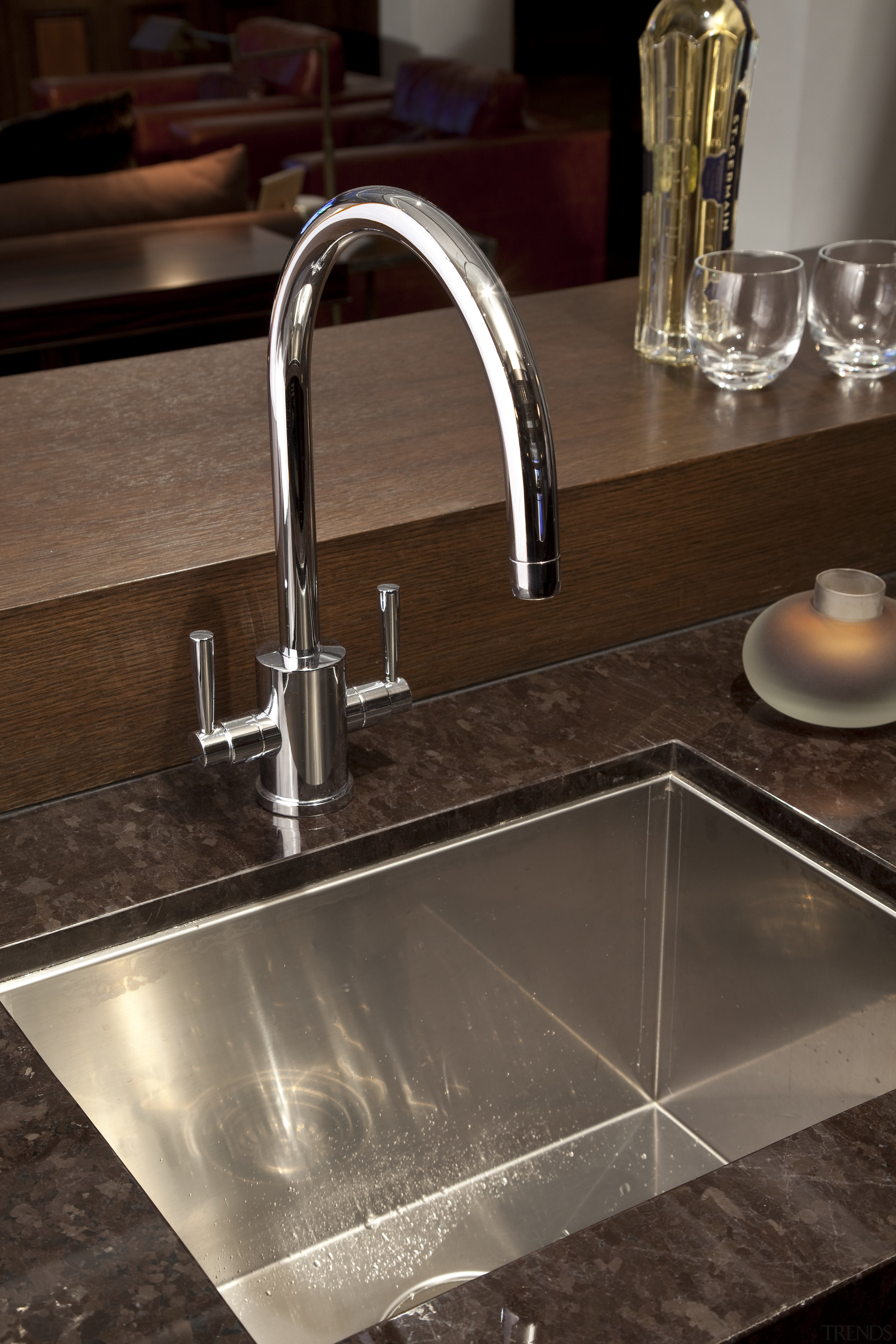 Faucet, contemporary - Faucet, contemporary - countertop | countertop, flooring, kitchen, plumbing fixture, sink, tap, brown