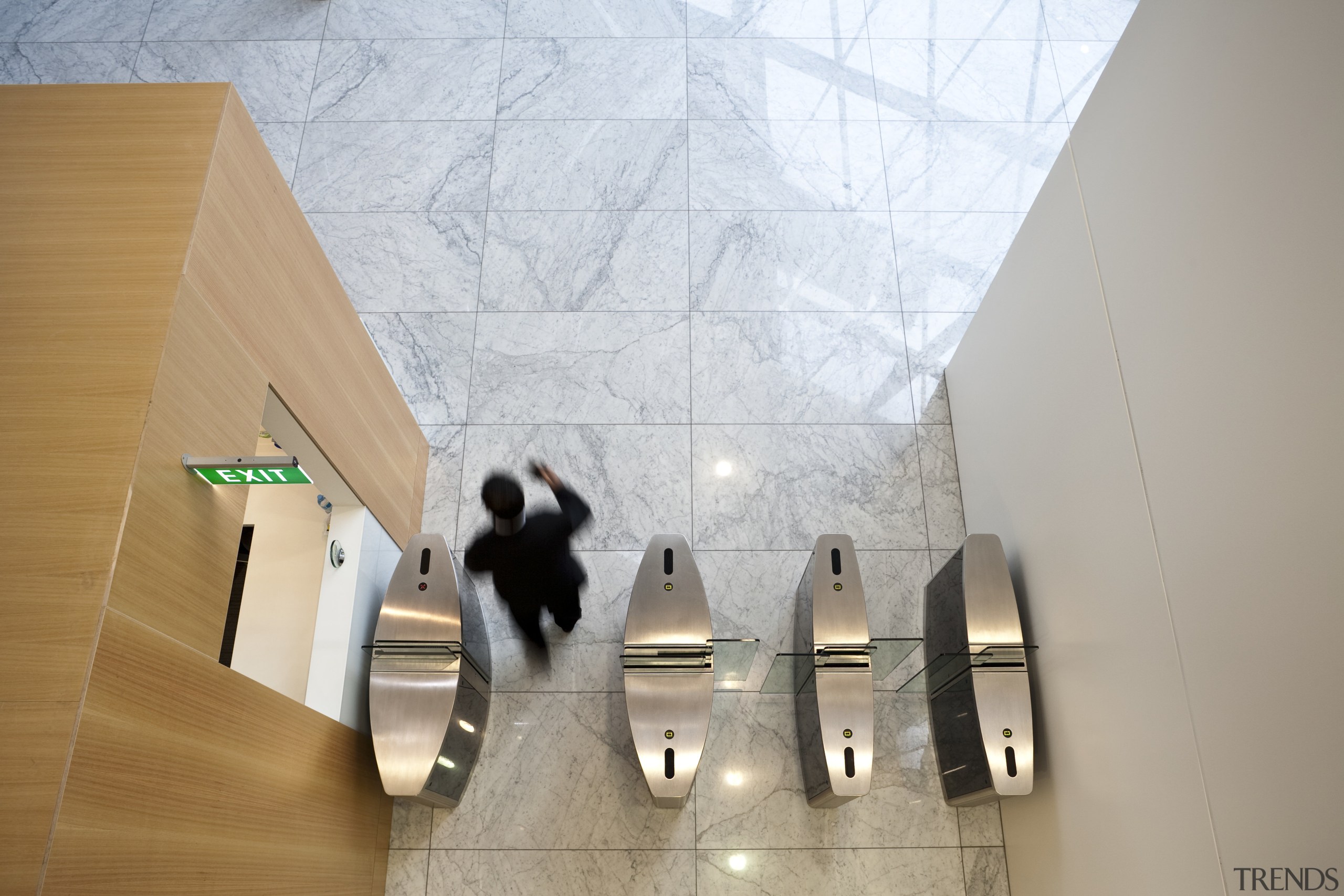 SpeedStile was installed by Gunnebo for secure access daylighting, floor, flooring, interior design, product design, gray, white