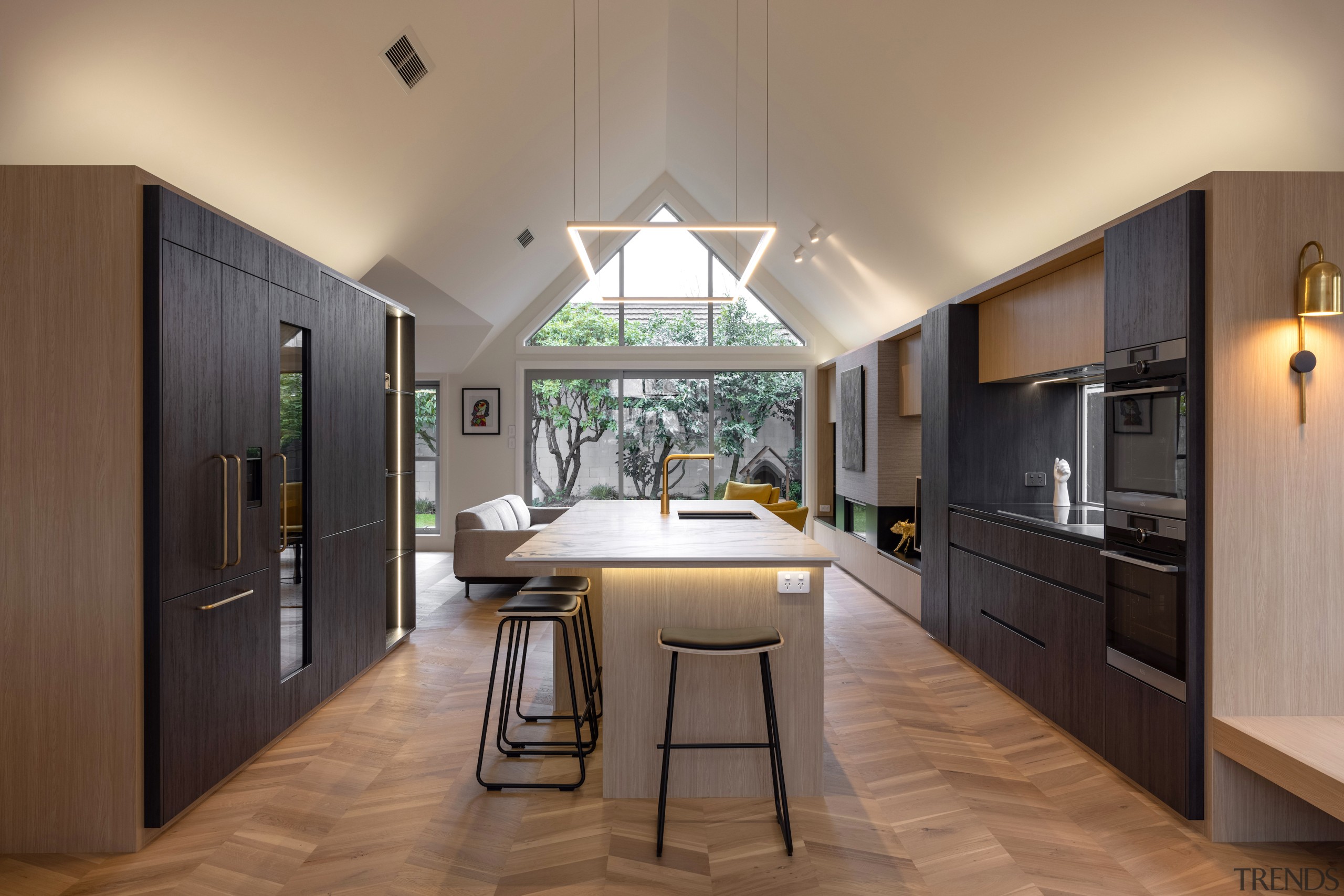 The new living volume is long, high-ceilinged and 