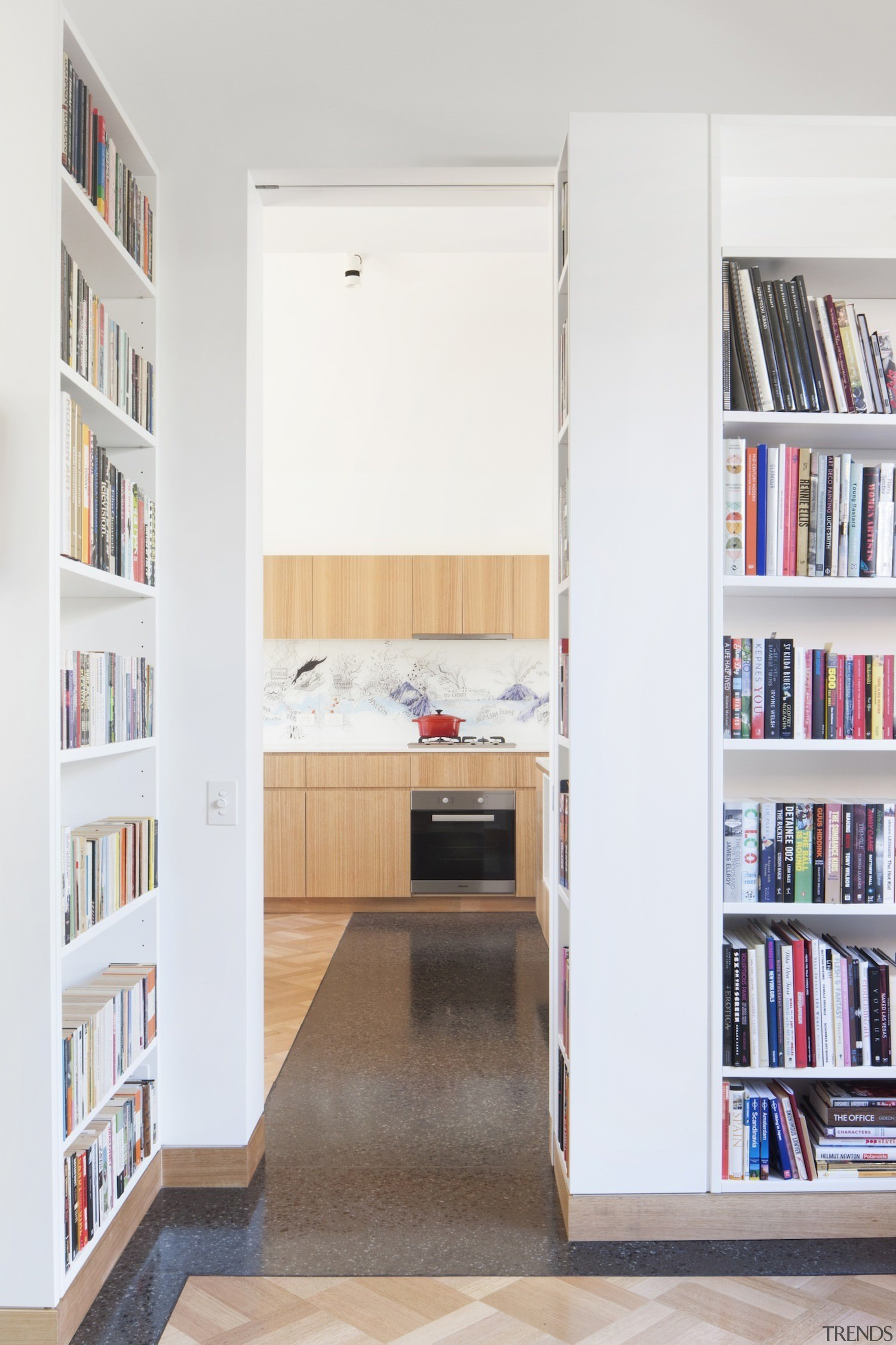 Architect: Steffen Welsch ArchitectsPhotography by Shannon McGrath bookcase, furniture, interior design, library, shelf, shelving, white