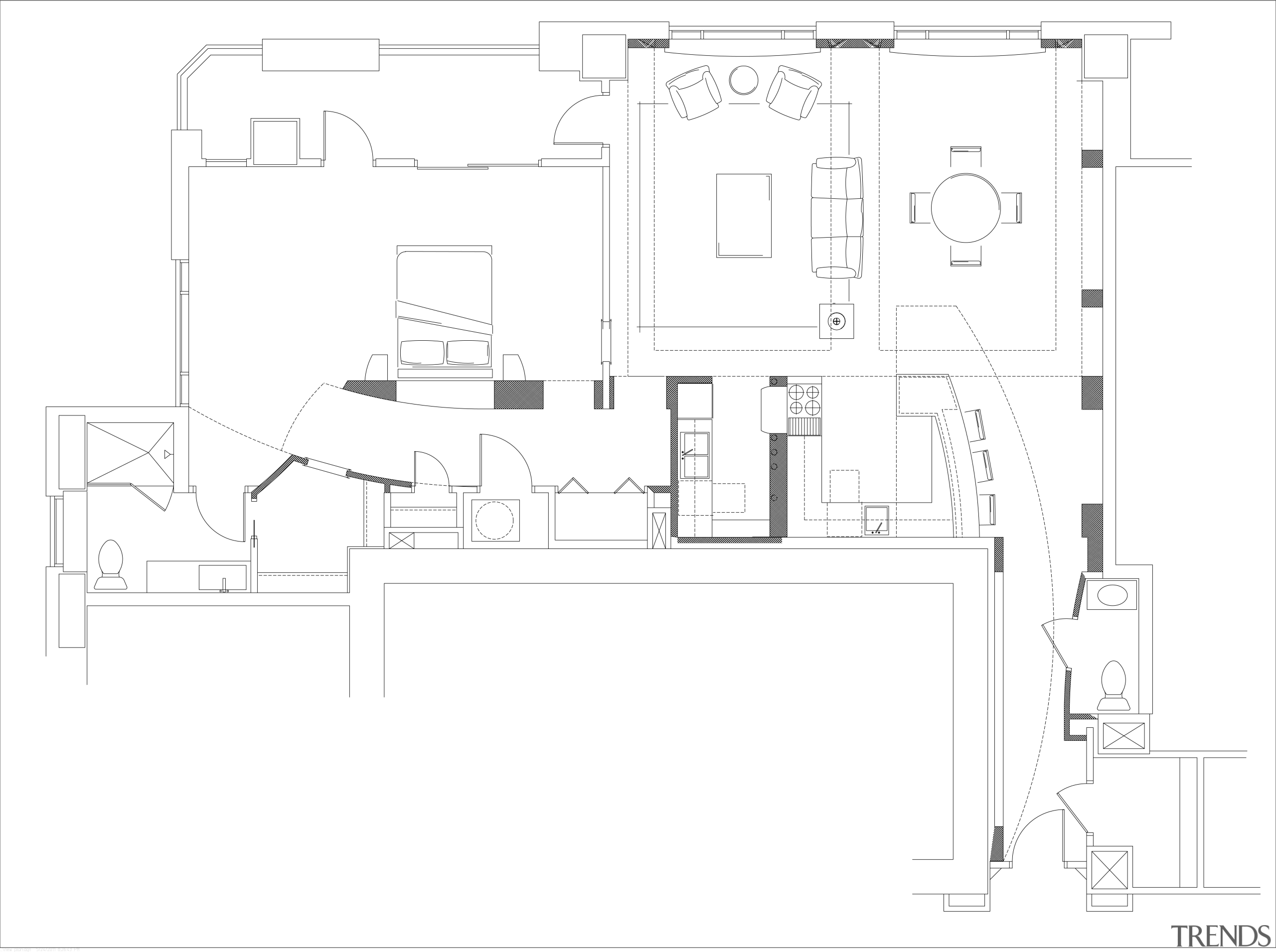 Remodeled by Woody Vaughan of Norwood Architects, this angle, architecture, area, black and white, design, diagram, drawing, elevation, floor plan, font, home, house, line, plan, product, product design, structure, white