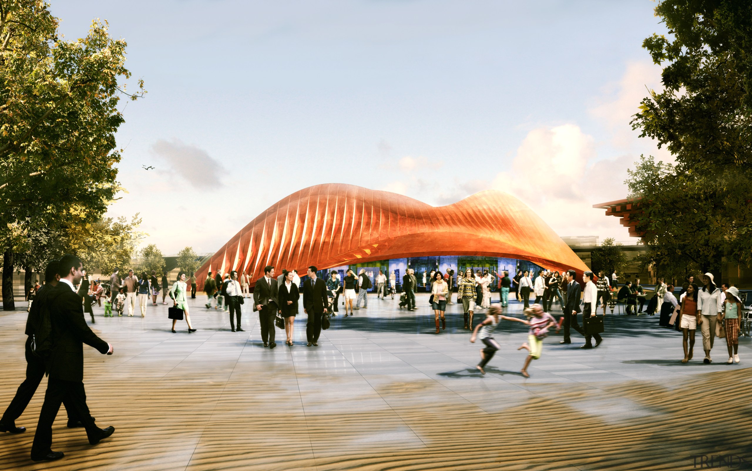 conceptual view of the exterior of the UAE architecture, leisure, pavilion, structure, tree, white, brown