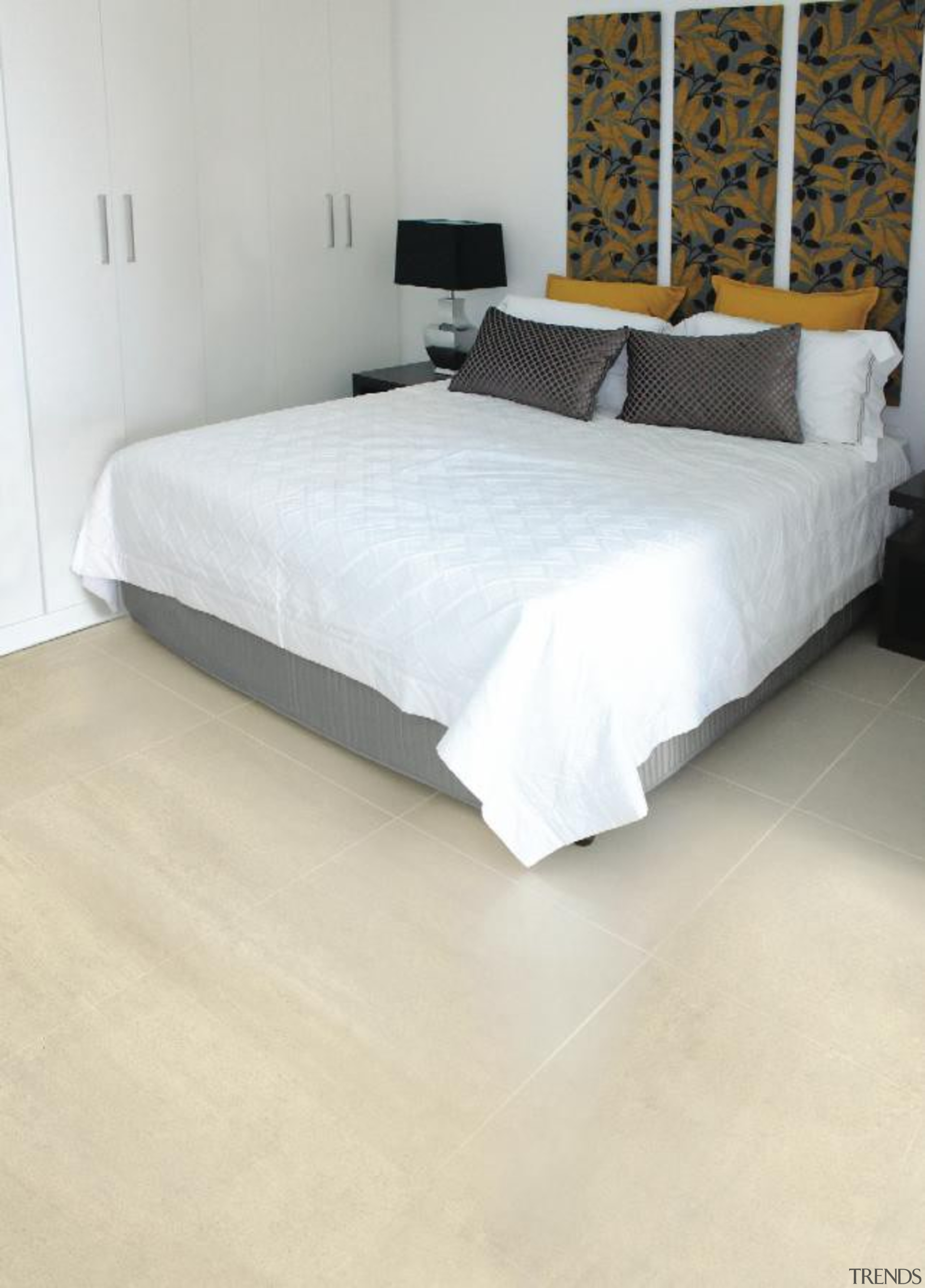 Earthstone bedroom ivory tiles - Earthstone Range - bed, bed frame, bed sheet, bedroom, floor, flooring, furniture, hardwood, laminate flooring, mattress, mattress pad, property, tile, wall, wood, wood flooring, yellow, white