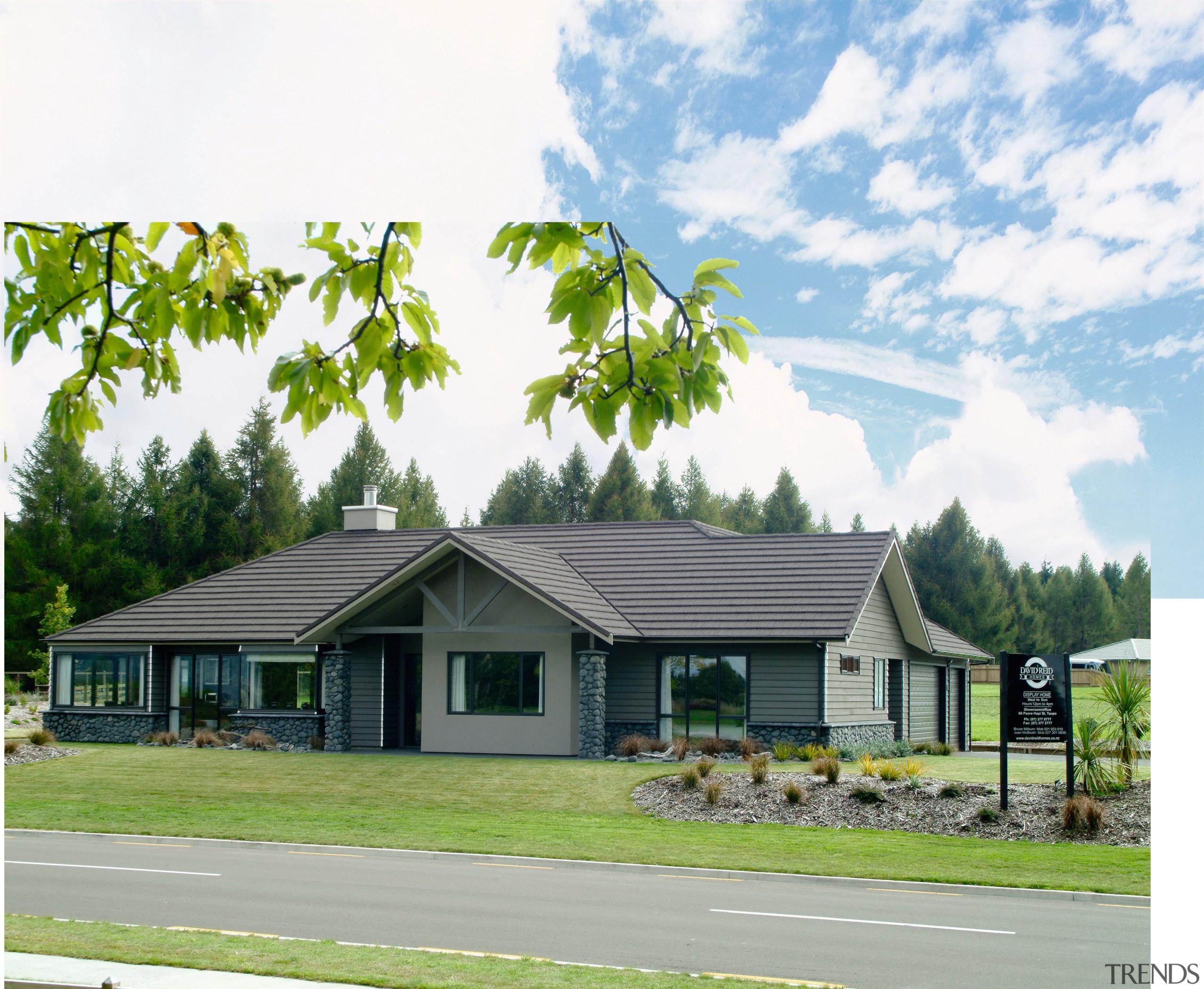 Exterior of home with weatherboard and river stone cottage, elevation, estate, farmhouse, home, house, land lot, landscape, property, real estate, residential area, sky, suburb, tree, white