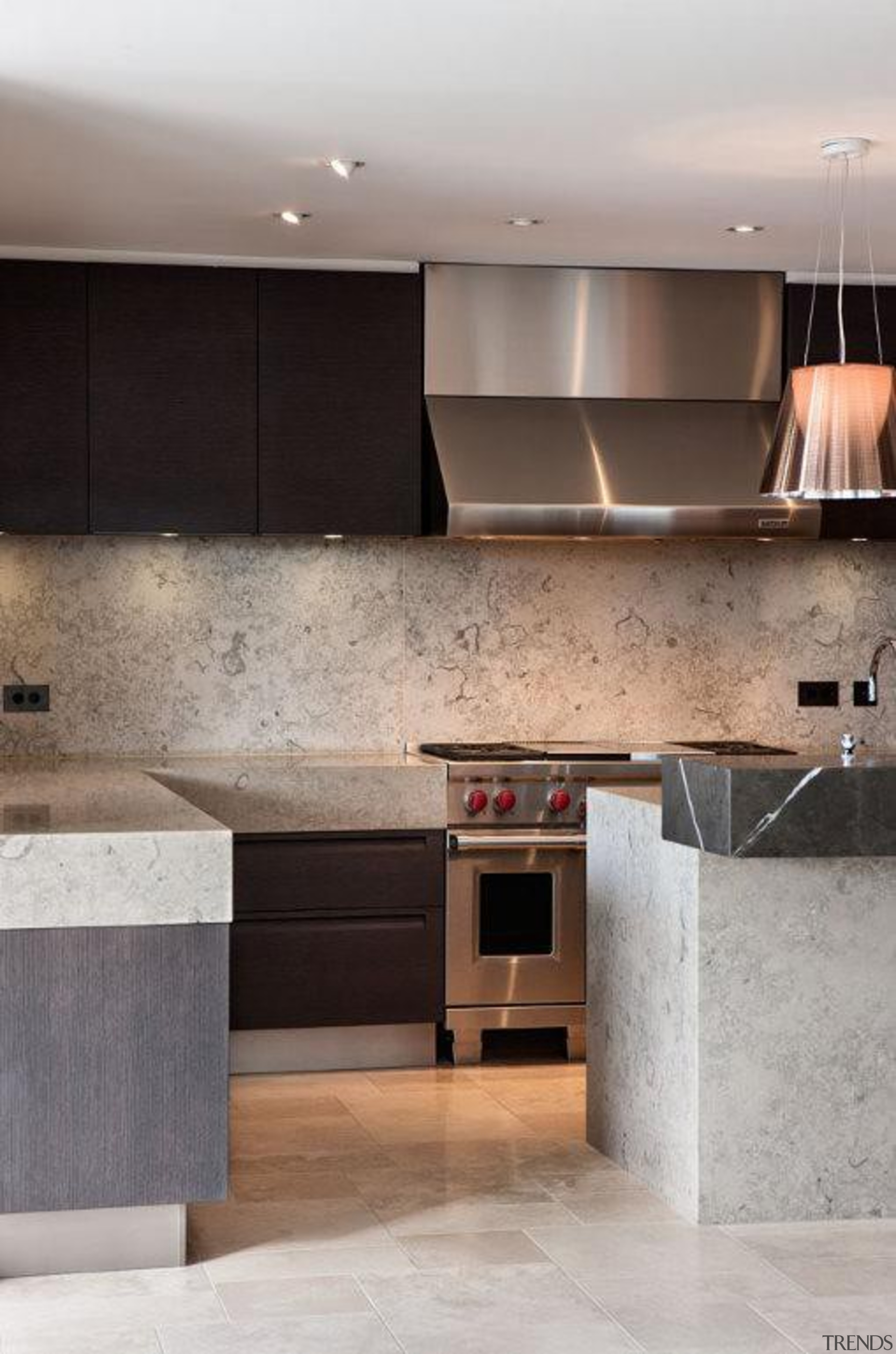 Limestone splash backs and benchtops - Jura Blue architecture, cabinetry, countertop, floor, flooring, interior design, kitchen, room, tile, gray