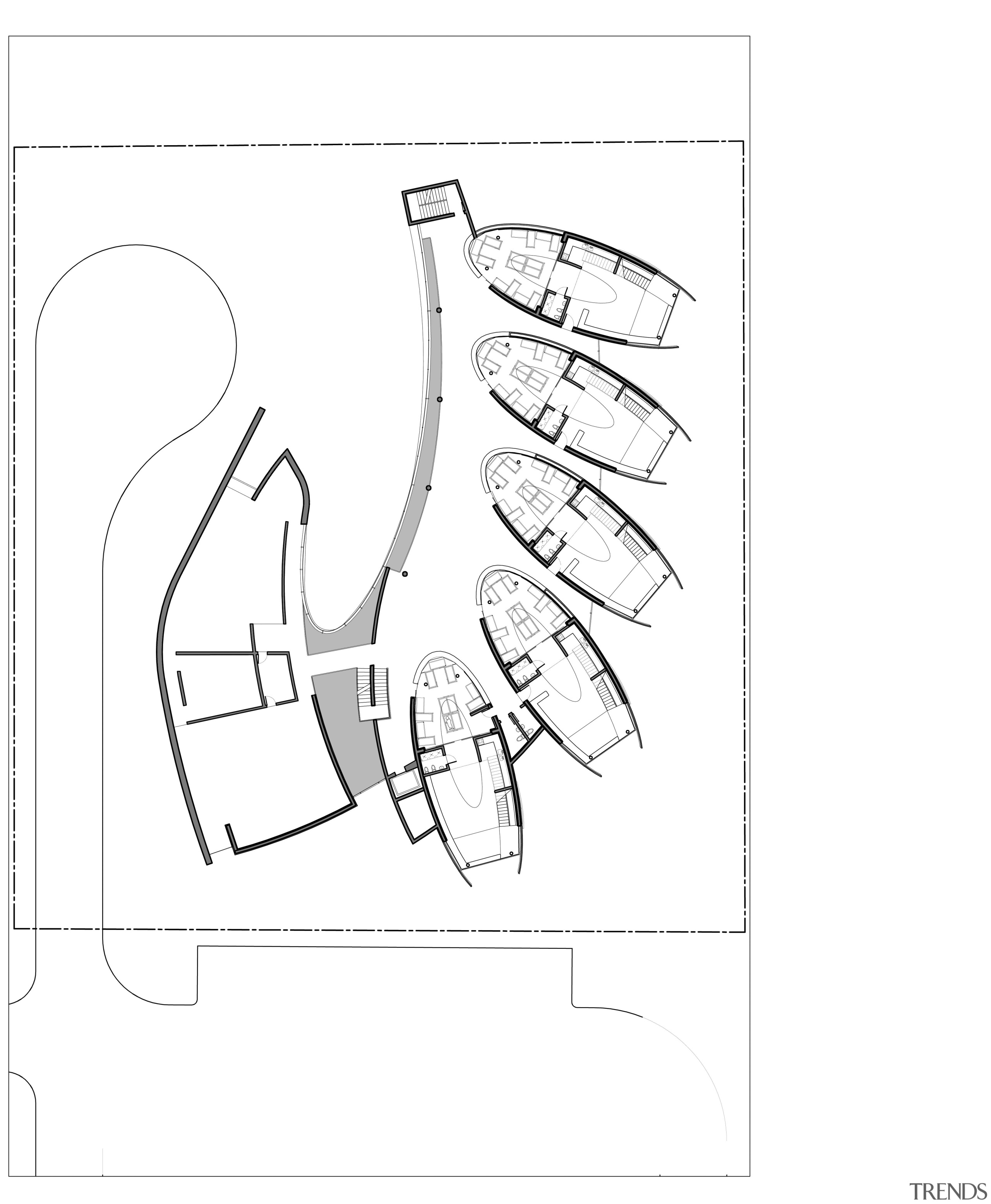 Floorplan of Dalian Preschool, with curvilinear forms and angle, area, artwork, black and white, cartoon, design, diagram, drawing, finger, font, footwear, hand, joint, line, line art, monochrome, paper, pattern, product, product design, shoe, sketch, text, white, white