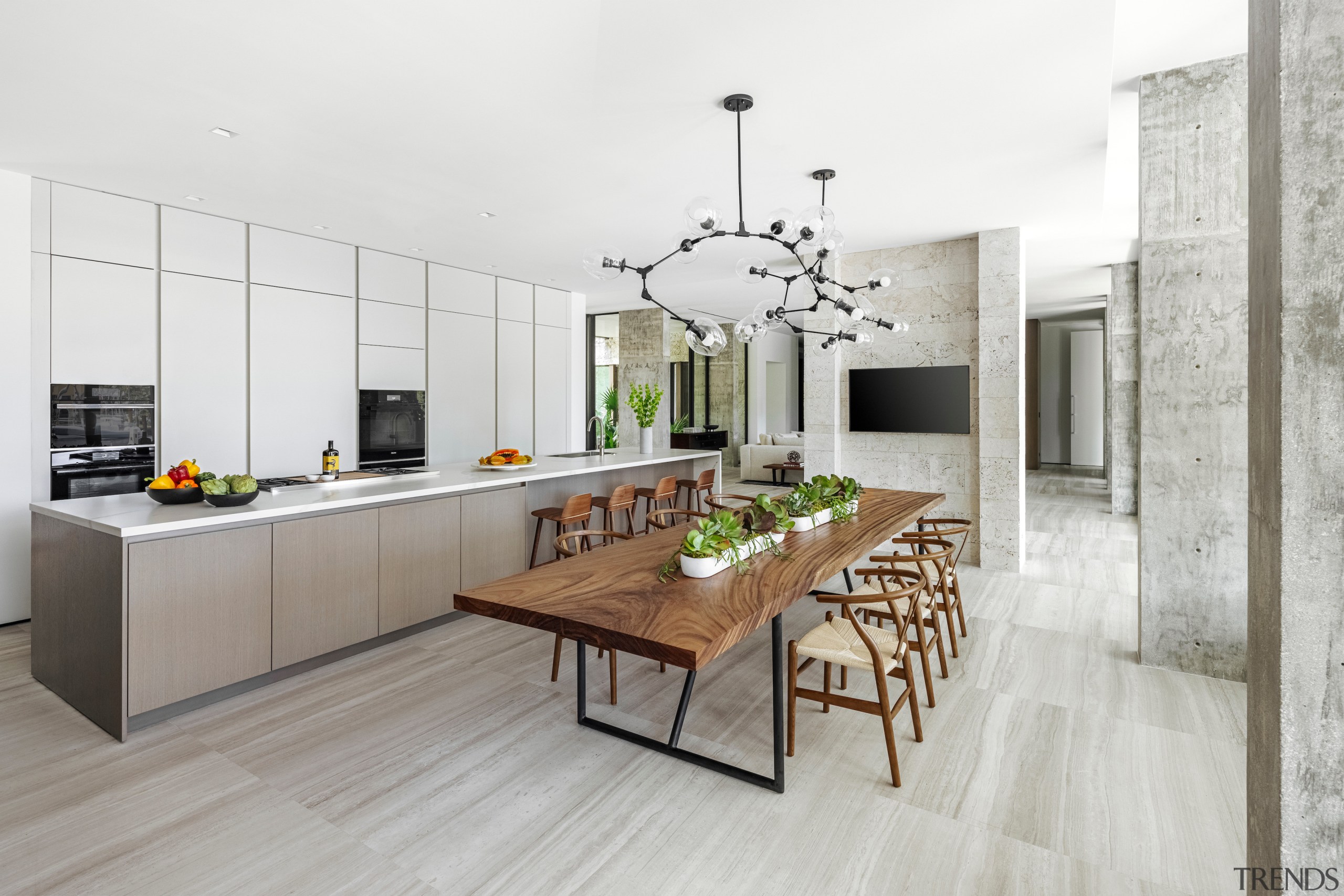 View of the open plan kitchen and dining 