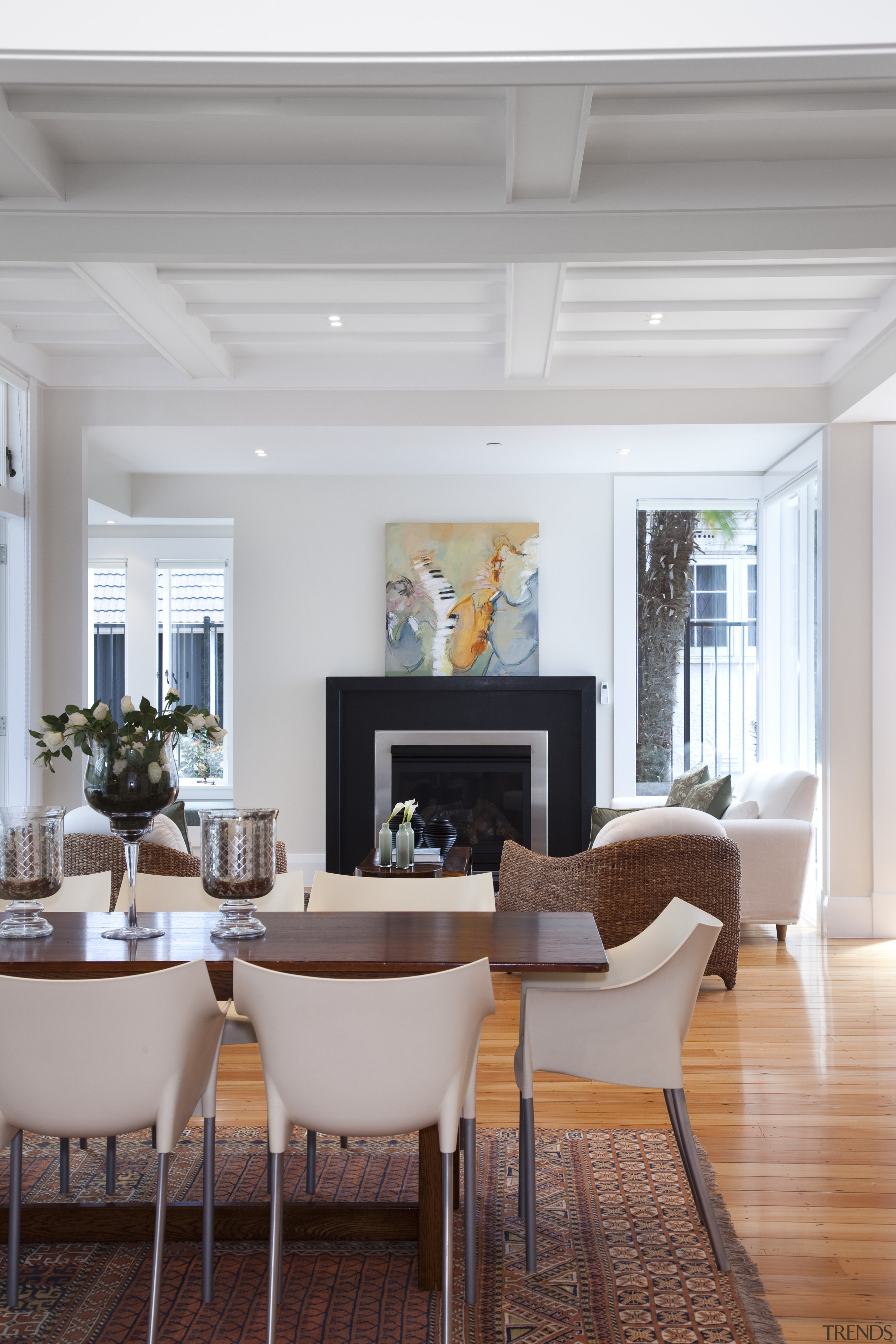 Architects Jane Aimer and Lindley Naismith of Scarlet ceiling, chair, dining room, furniture, home, interior design, living room, room, table, gray, white