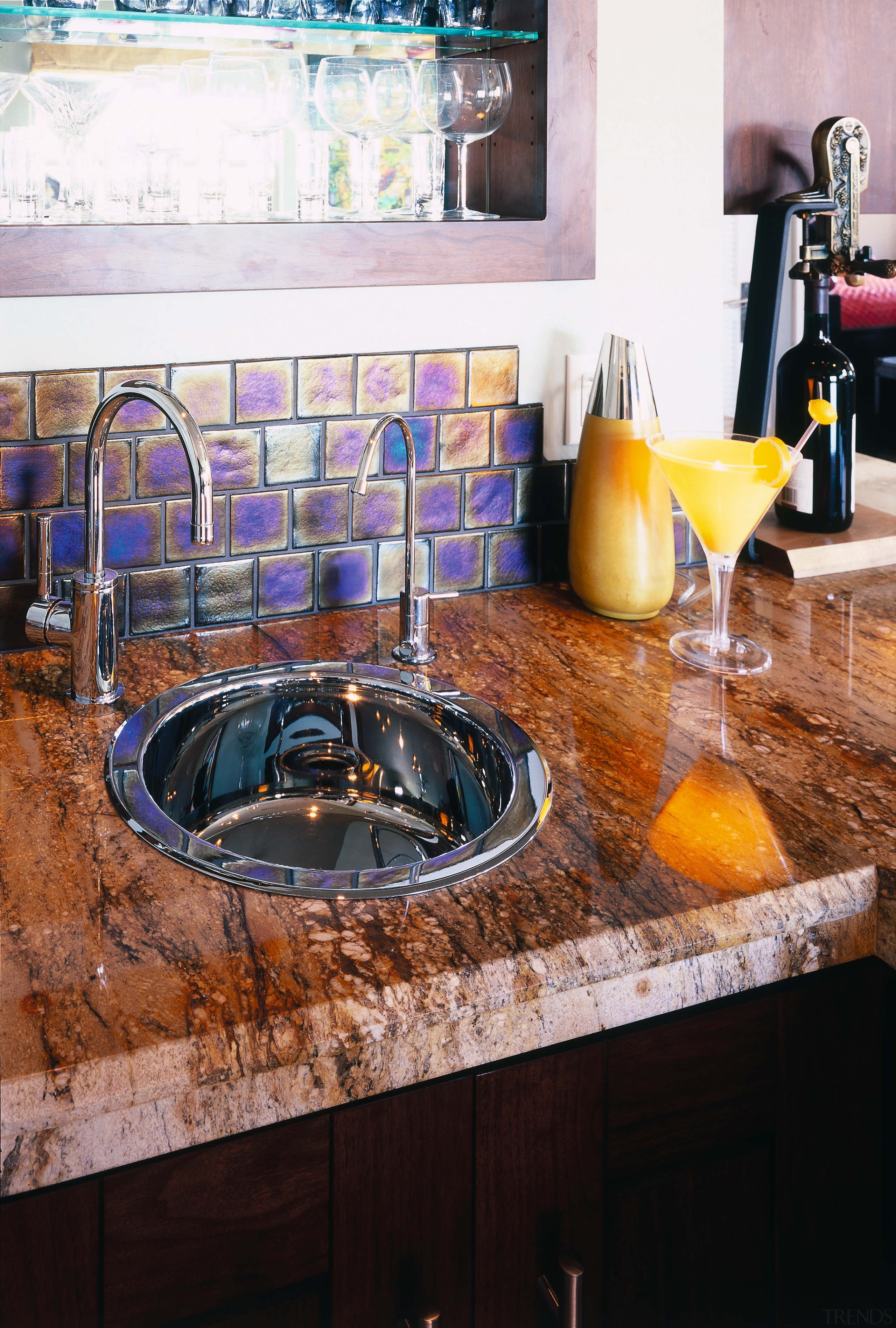 view of the honey coloured granite bechntop with countertop, flooring, interior design, kitchen, sink, table, black, white