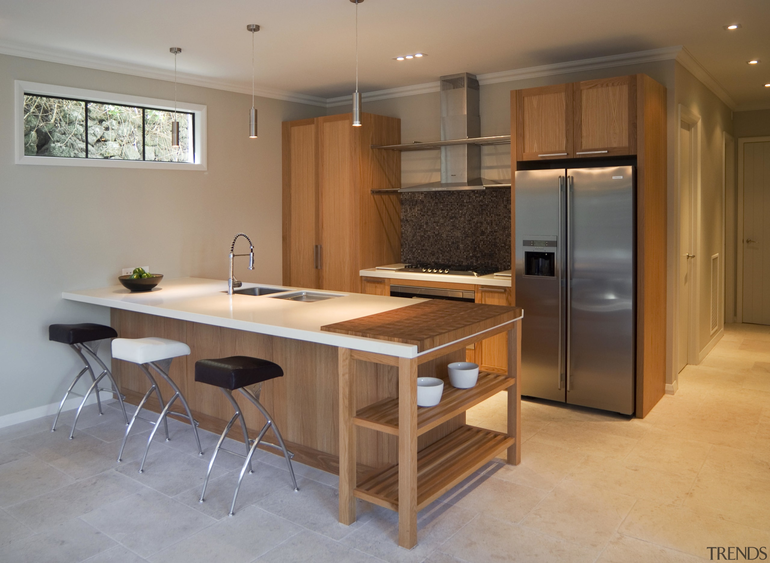 Kitchen inside contemporary home with interior design created cabinetry, countertop, cuisine classique, interior design, kitchen, real estate, room, brown, gray