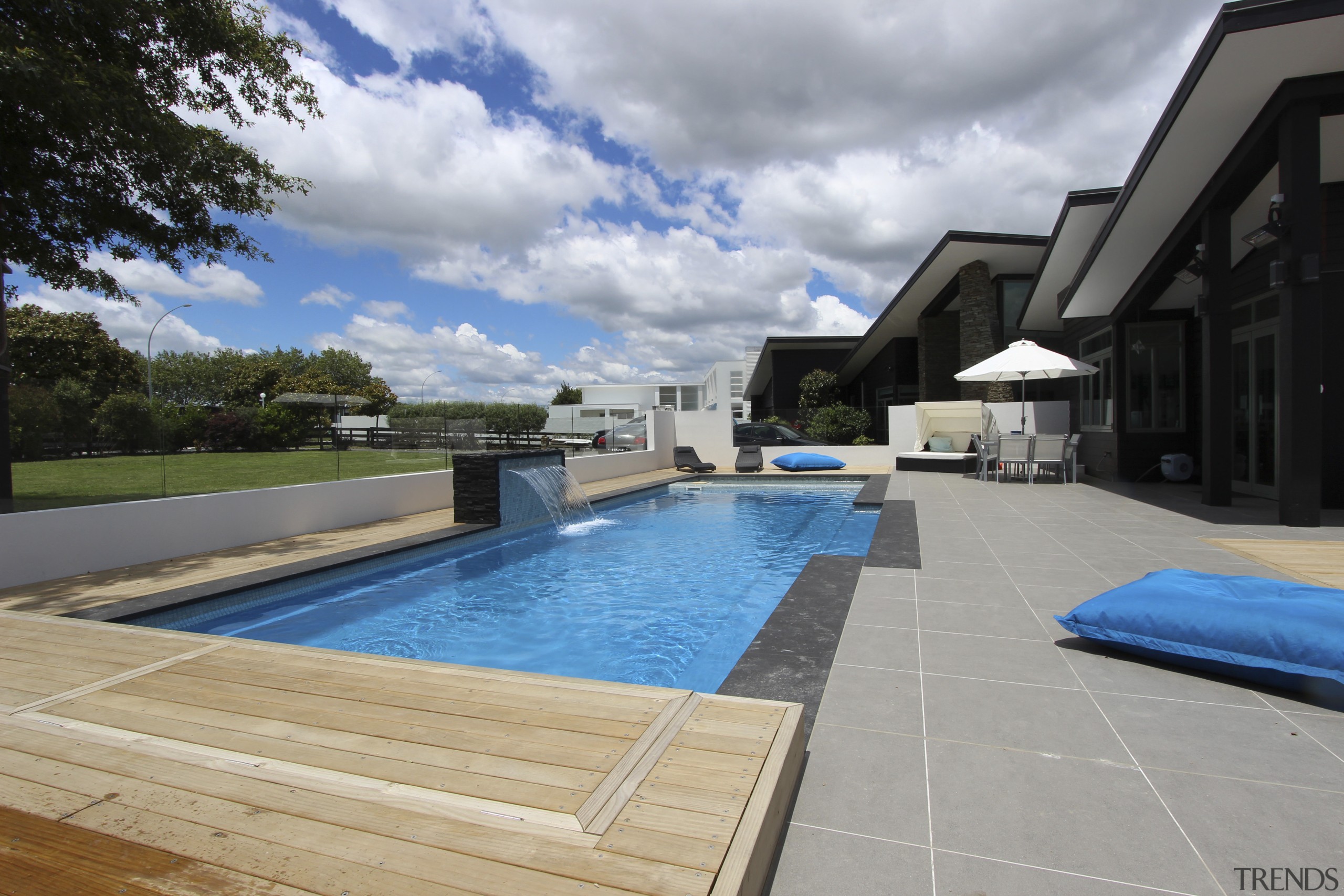 Pool side. - estate | home | house estate, home, house, leisure, property, real estate, swimming pool, villa, water, gray