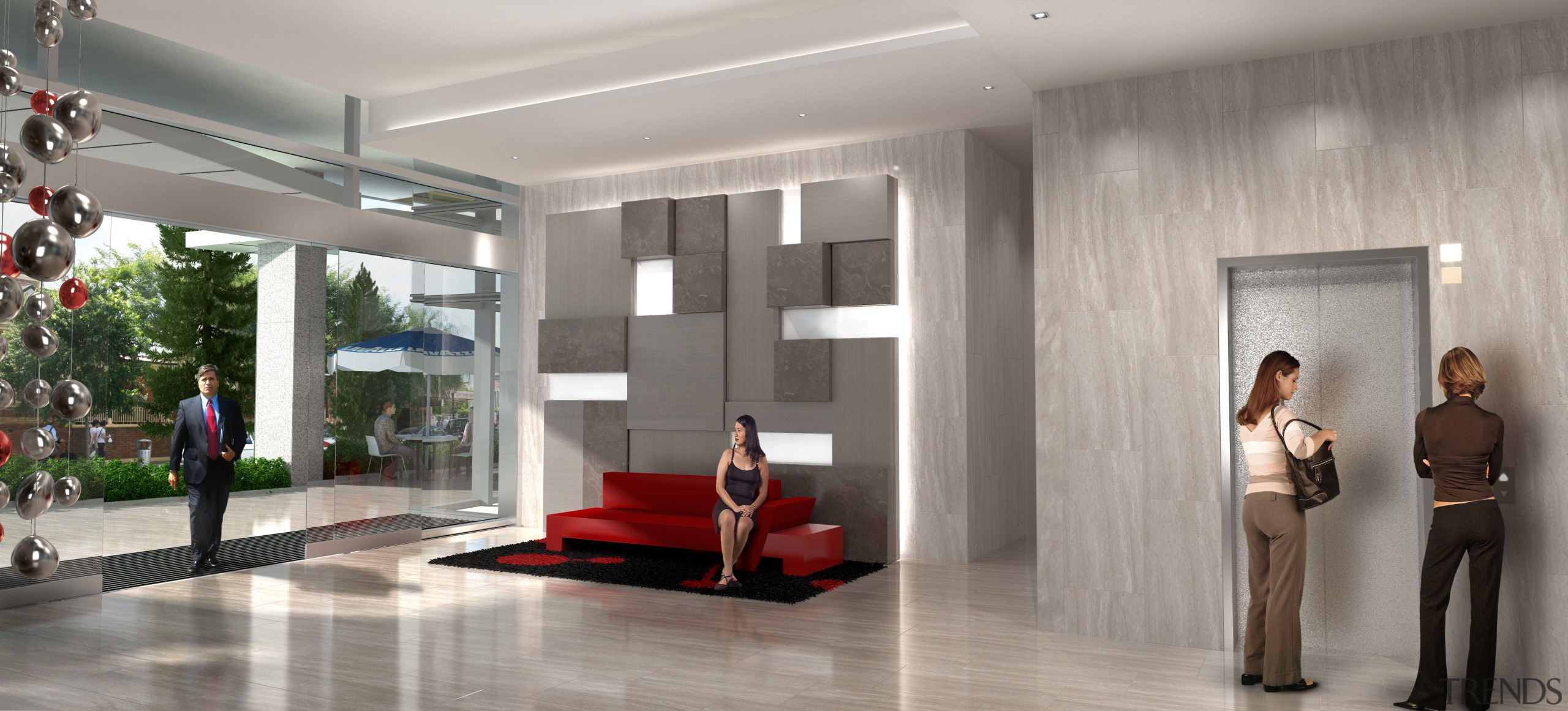 Artist's impression of the interior of the 154 floor, flooring, interior design, lobby, gray