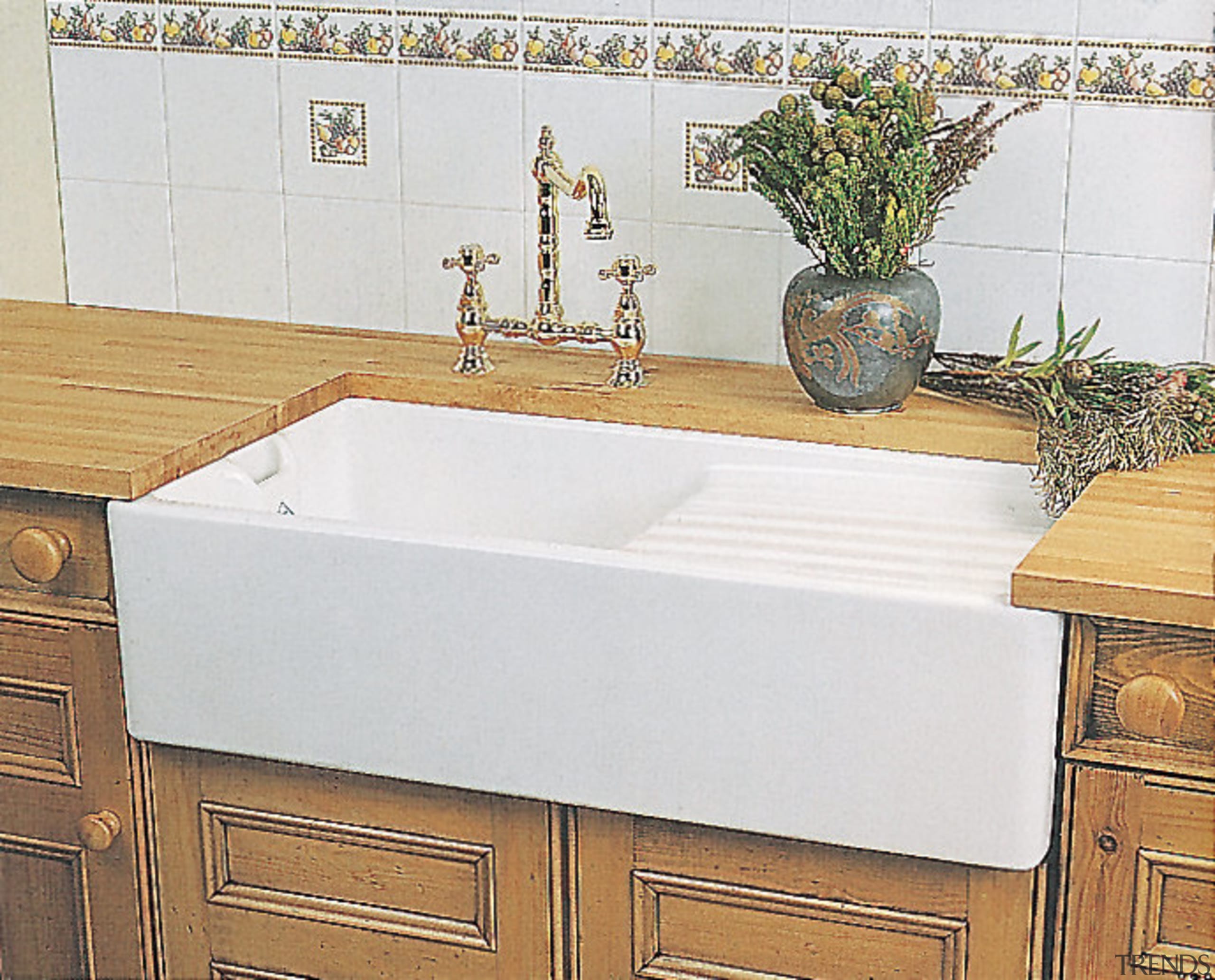 A wide open kitchen sink - A wide bathroom sink, bathtub, ceramic, countertop, floor, plumbing fixture, sink, tap, tile, wood stain, white