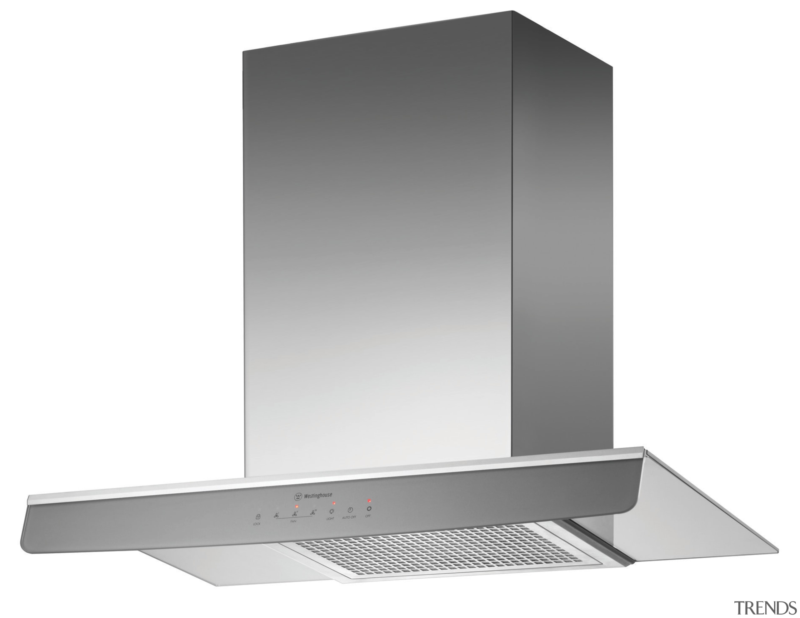 View of a Westinghouse rangehood. - View of product, product design, white, gray