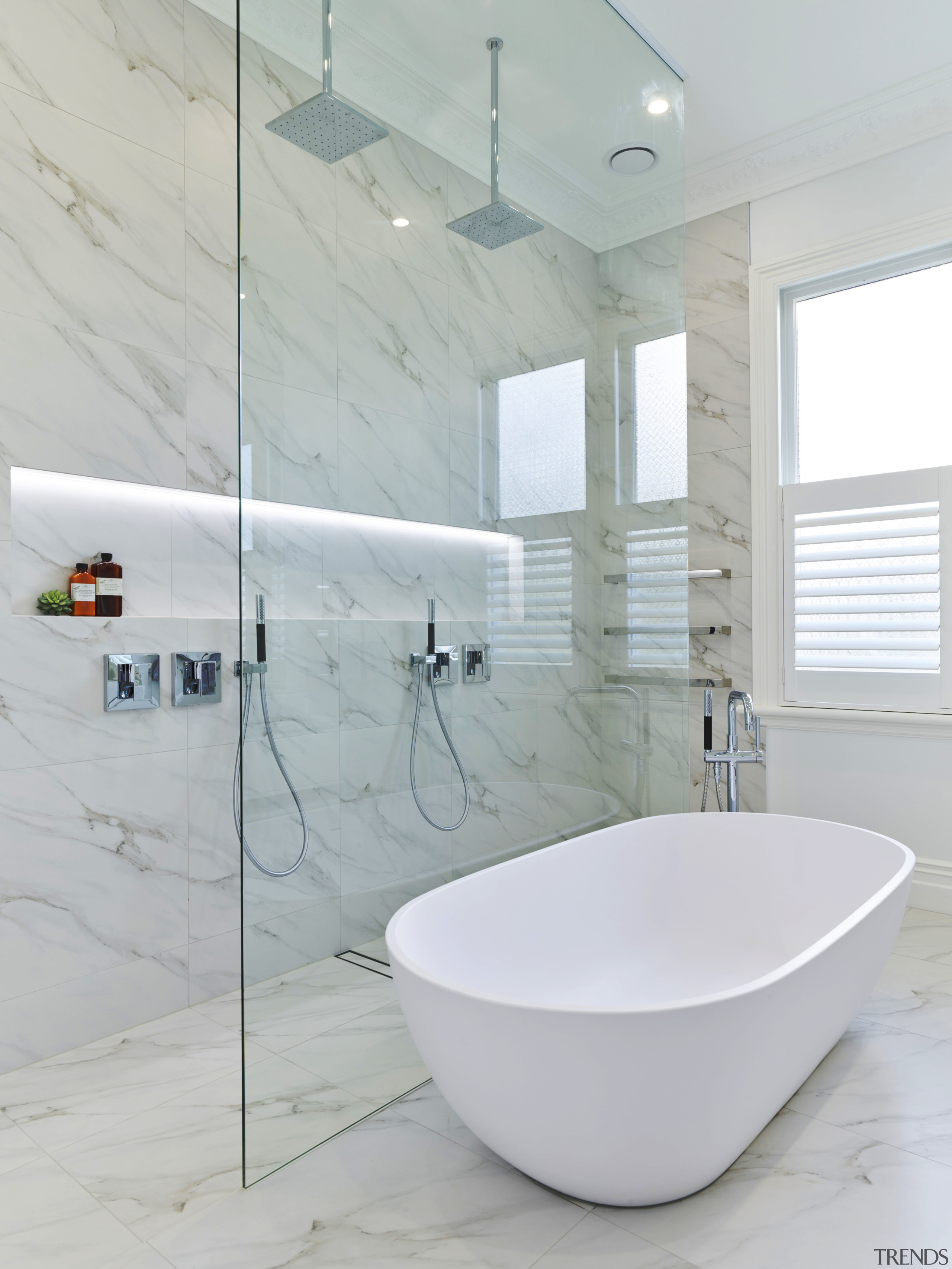 A floor-to-ceiling glass shower screen adds to the bathroom, bathroom sink, ceramic, floor, interior design, plumbing fixture, product design, tap, tile, gray