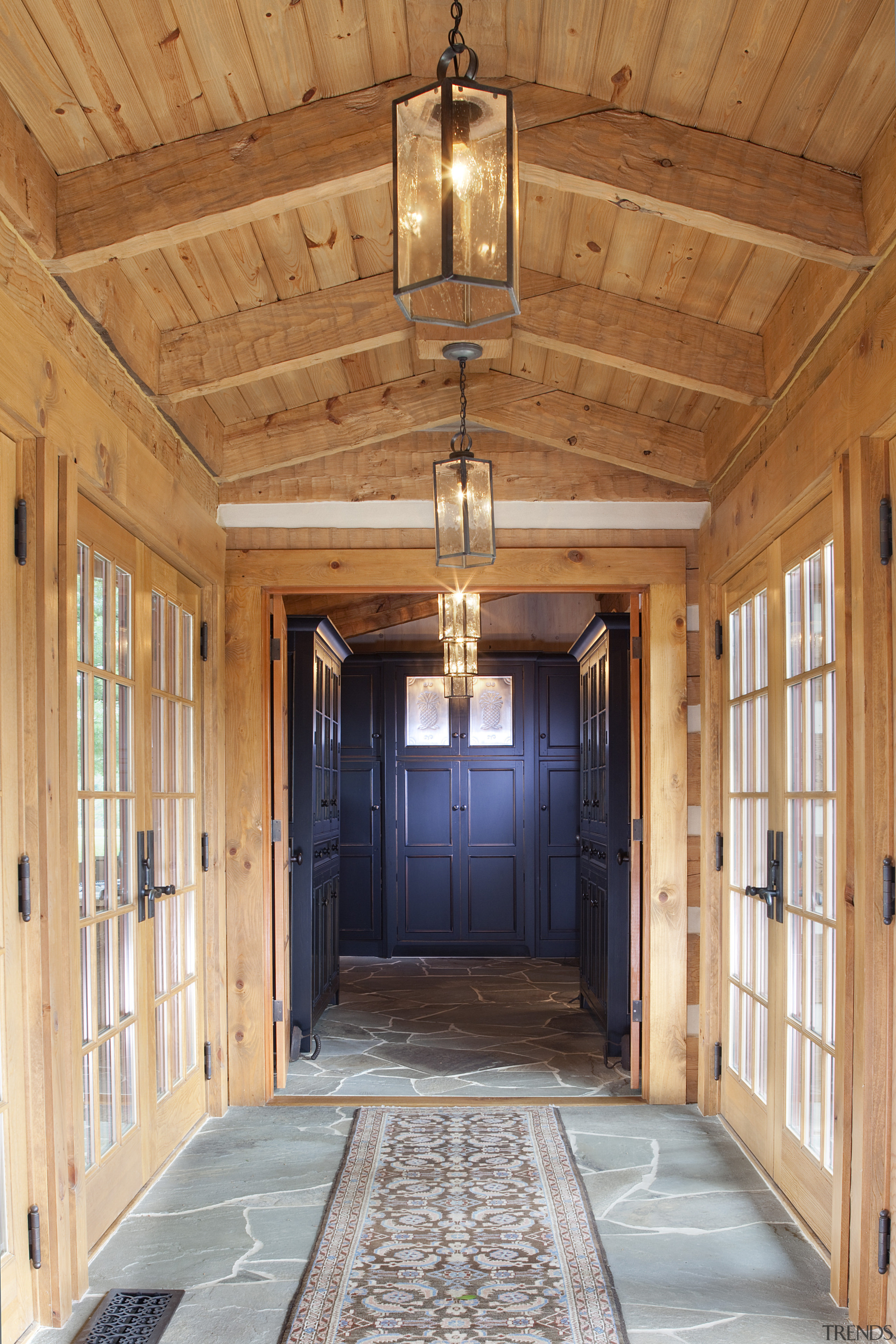 View of hallway with wooden ceiling and window beam, ceiling, daylighting, door, estate, home, house, interior design, real estate, window, wood, orange