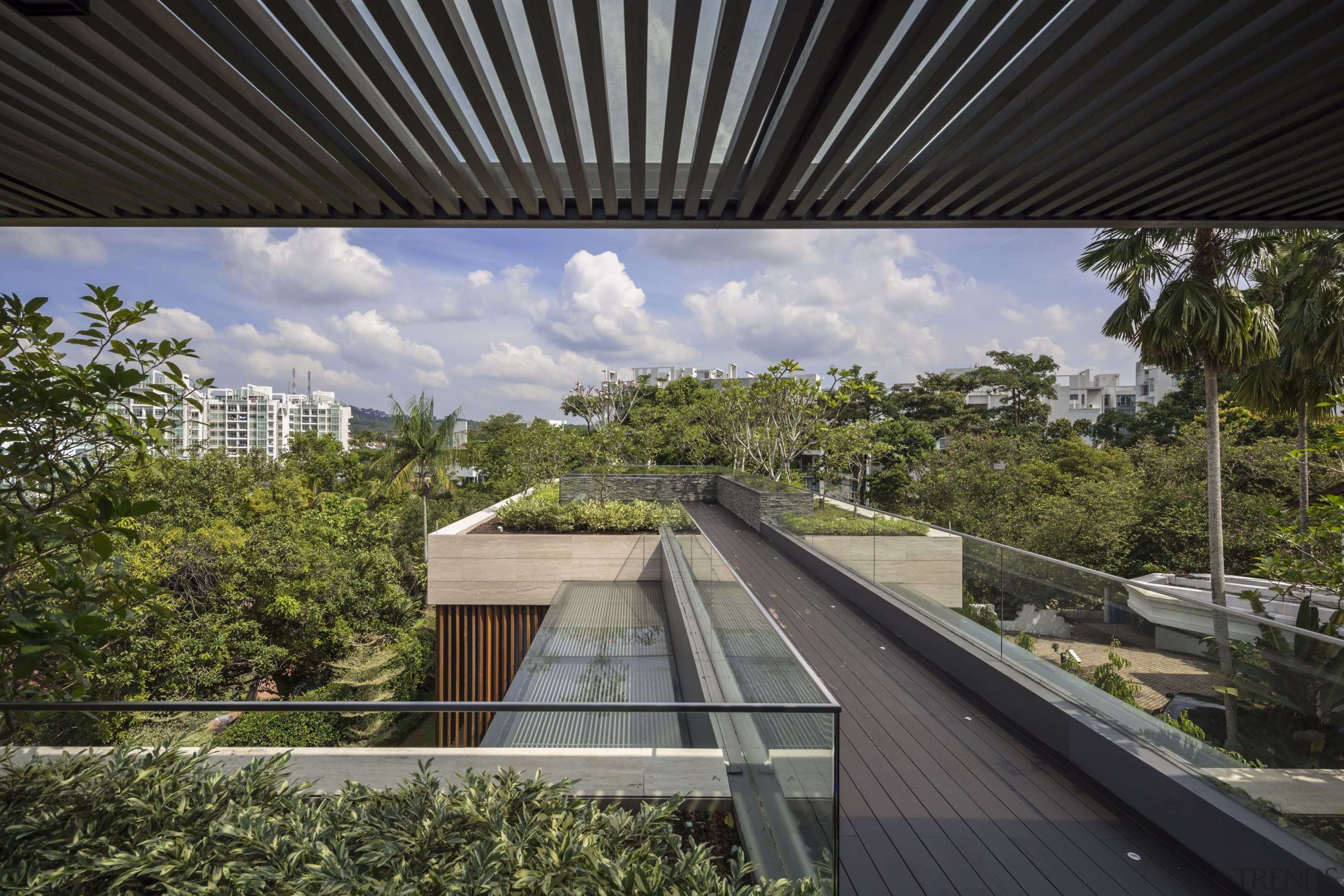 All three roofs of this tropical home have architecture, house, real estate, residential area, roof, black, gray