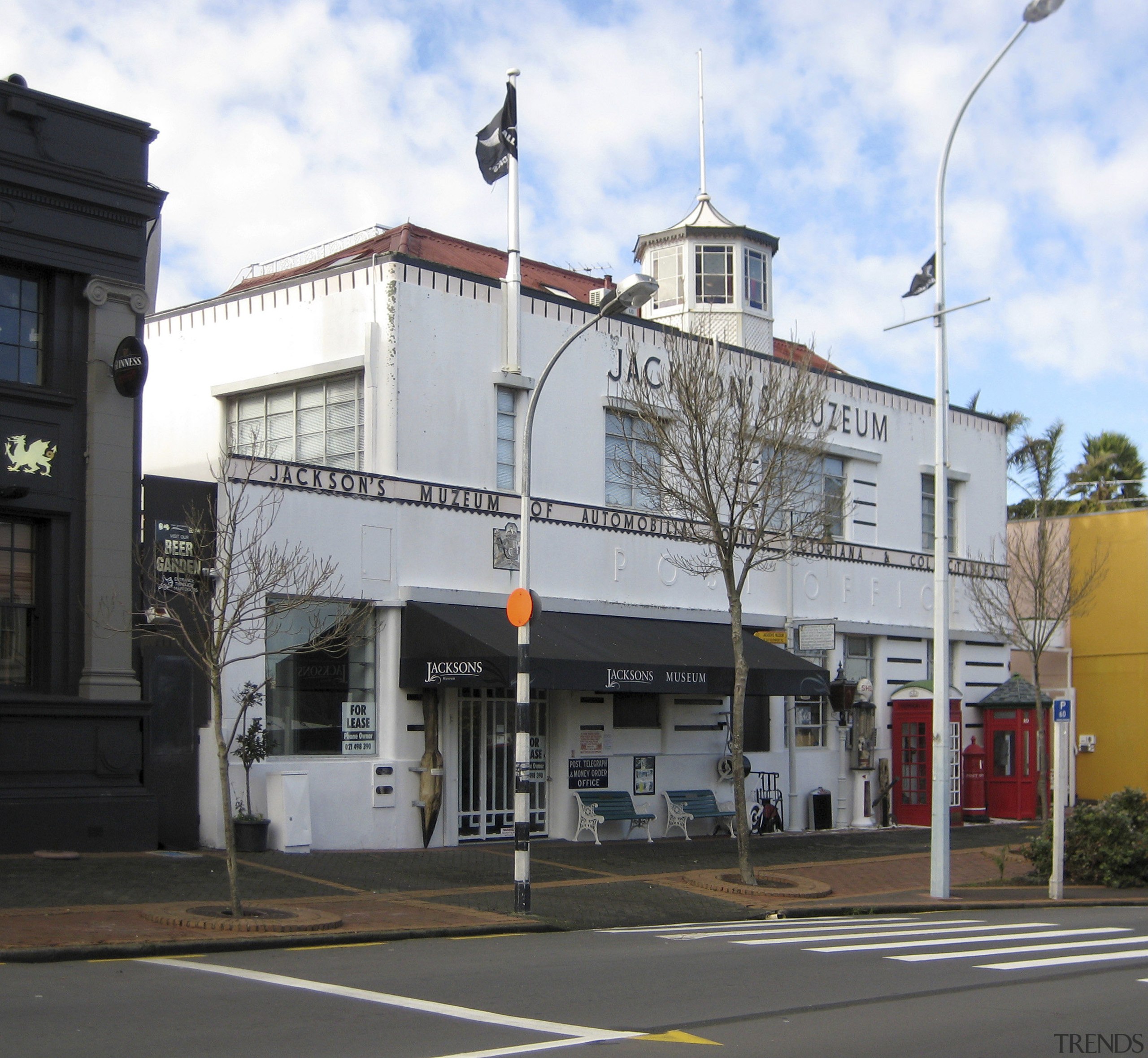 Exterior view of post office building prior to architecture, building, car, city, commercial building, downtown, facade, house, mixed use, neighbourhood, real estate, residential area, street, white, black