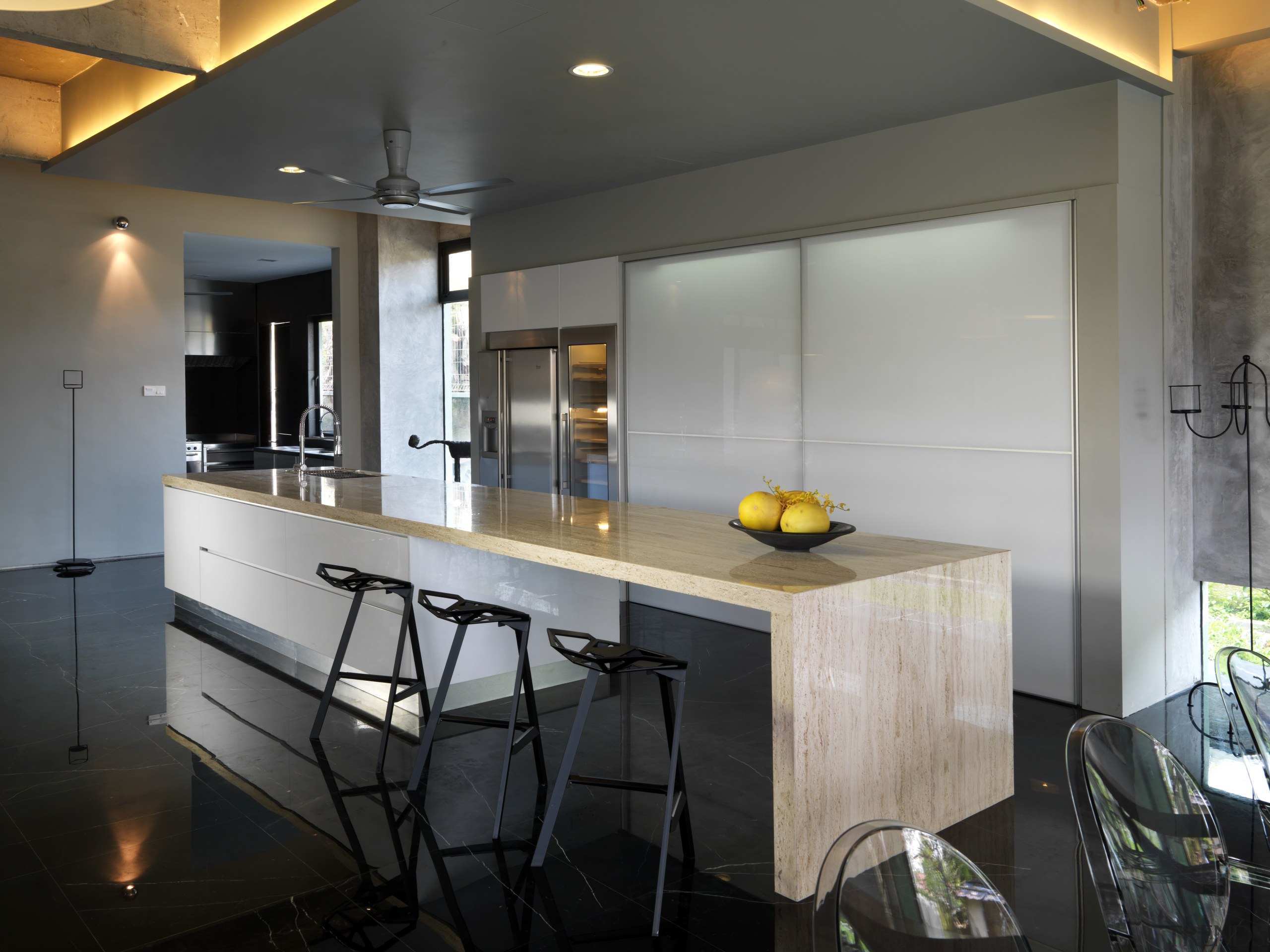 This house was designed by Dr Tan Loke architecture, countertop, house, interior design, kitchen, real estate, gray, black