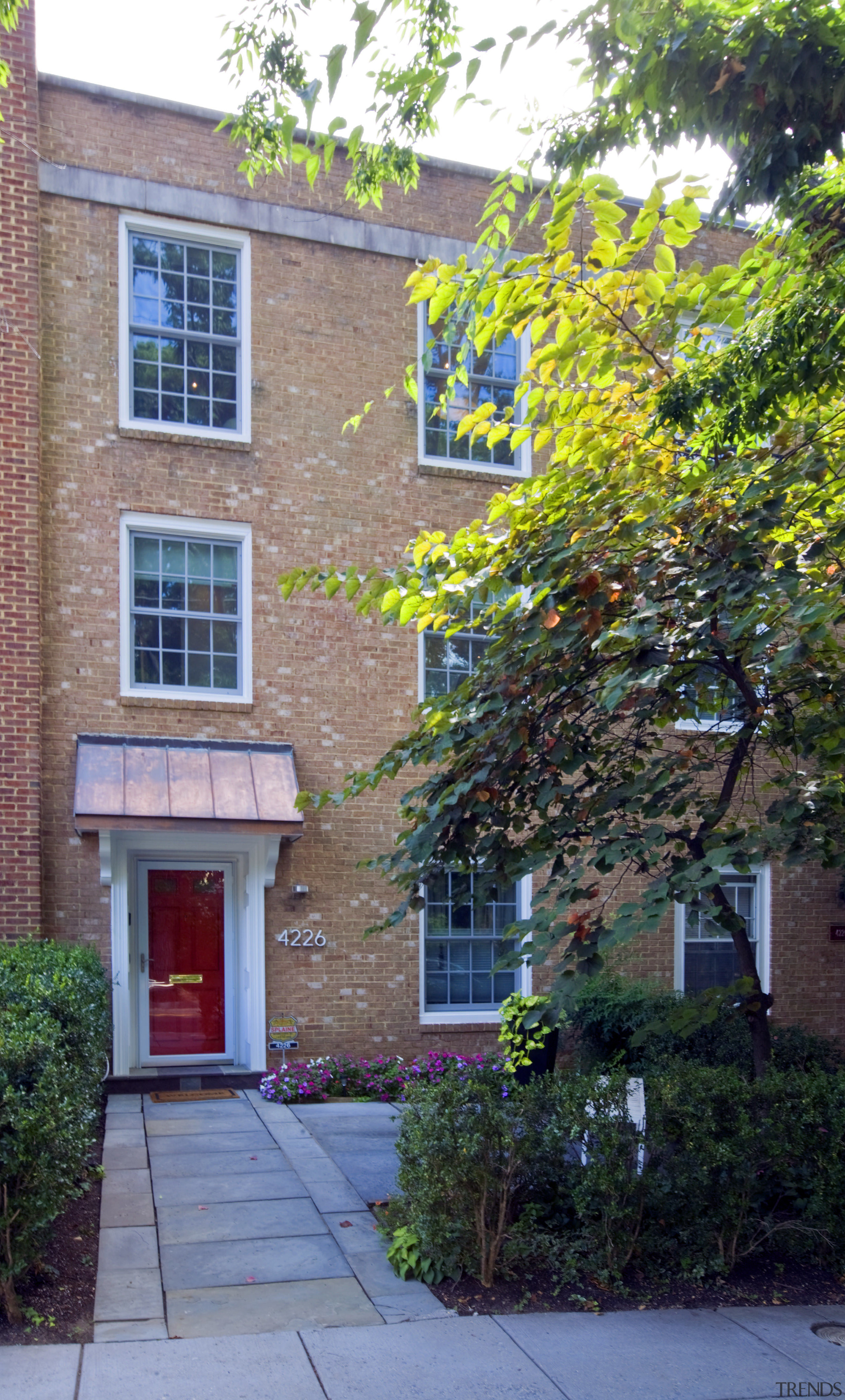 Front entry of contemporary townhouse renovation - Front apartment, architecture, building, cottage, courtyard, estate, facade, home, house, leaf, neighbourhood, plant, property, real estate, residential area, tree, wall, window