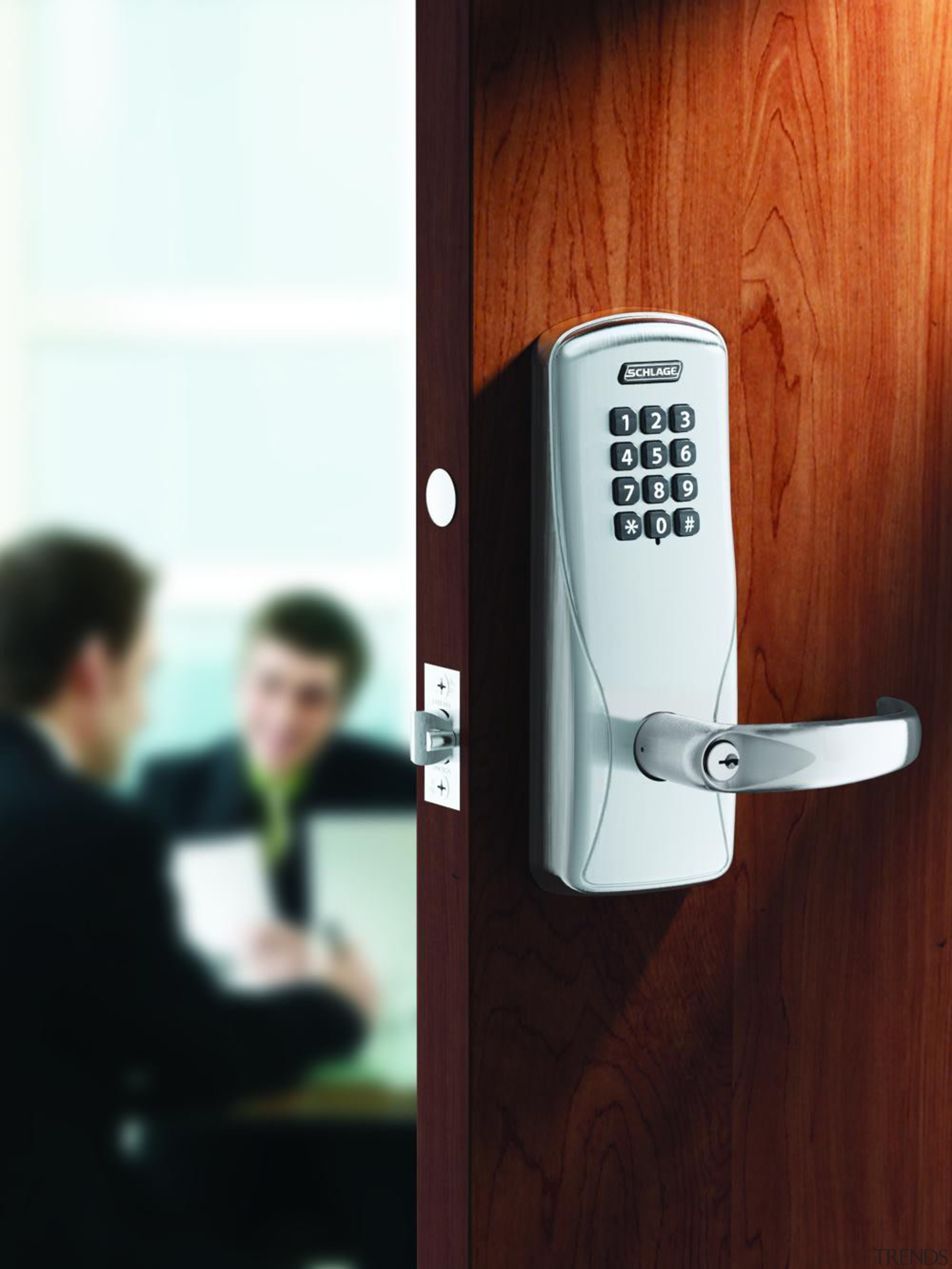Schlage CO100 Series Electronic Access Control. For Commercial lock, product design, red, white