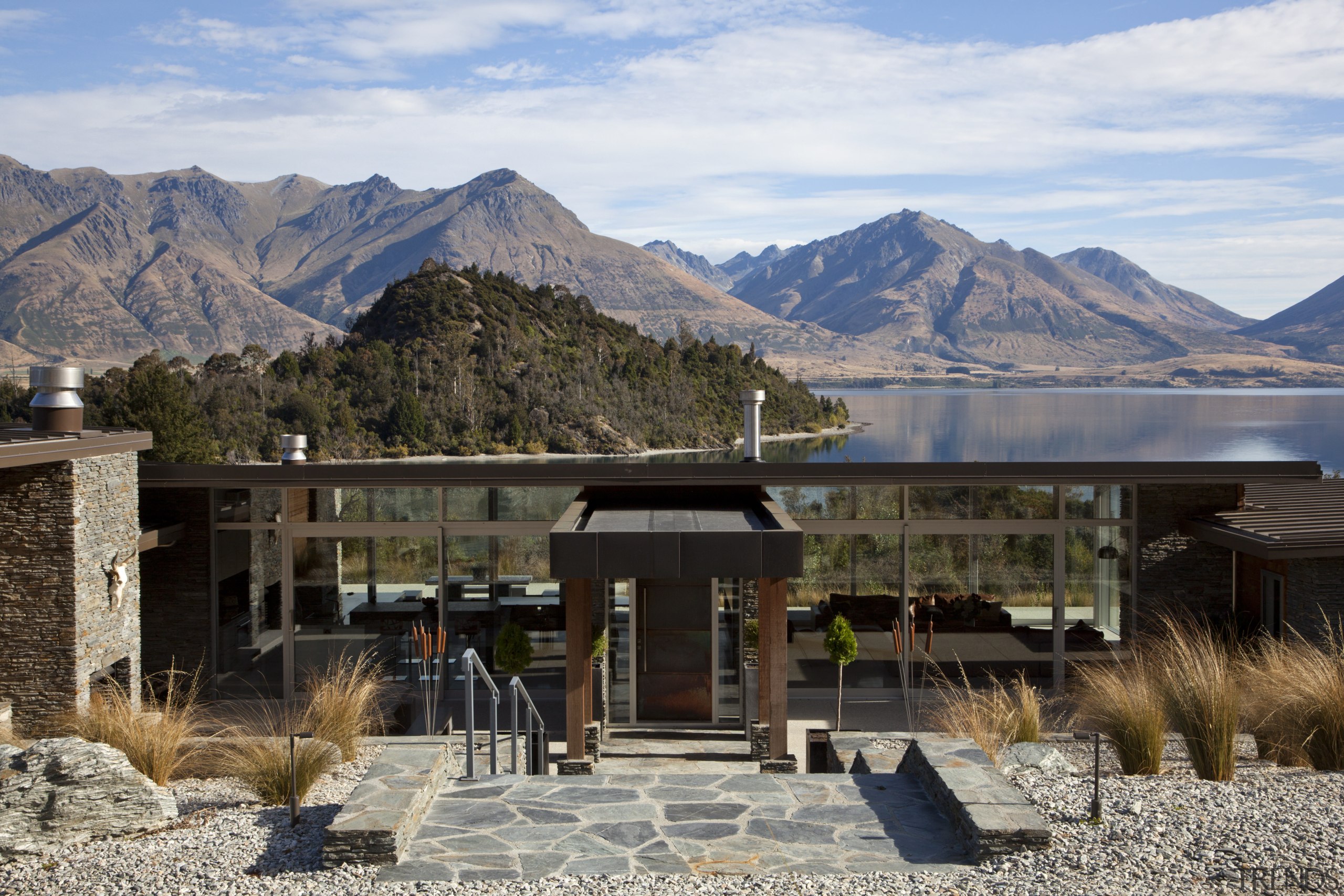 Transparent contemporary new home - Transparent contemporary new alps, elevation, home, house, lake, mountain, mountain range, mountainous landforms, real estate, sky, tree, water, black, gray