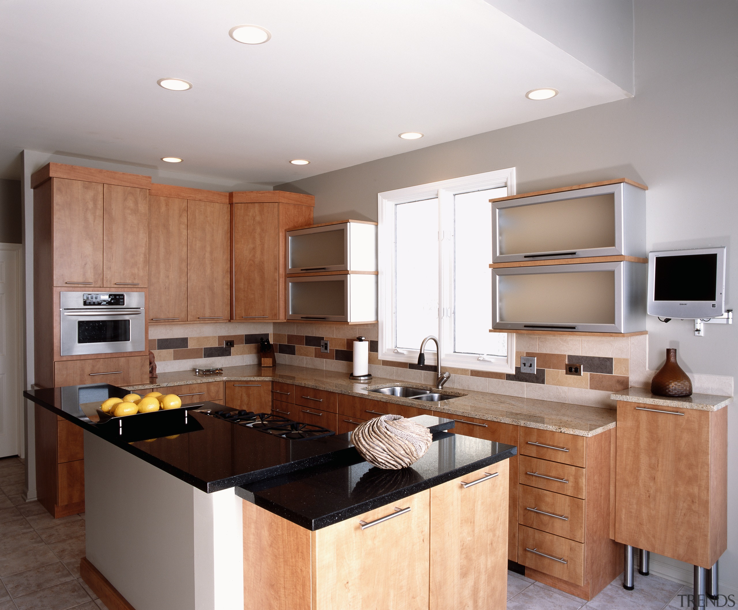 A view of this kitchen featuring granite countertops, cabinetry, countertop, cuisine classique, interior design, kitchen, room, white