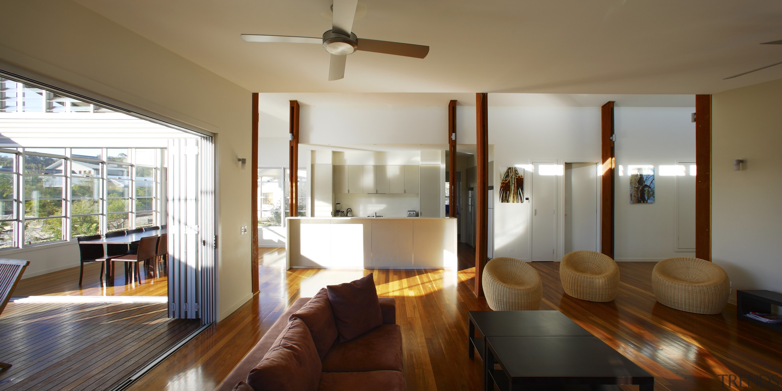 View of the living area with maroon coloured architecture, ceiling, dining room, floor, hardwood, home, house, interior design, living room, real estate, room, window, wood, wood flooring, brown