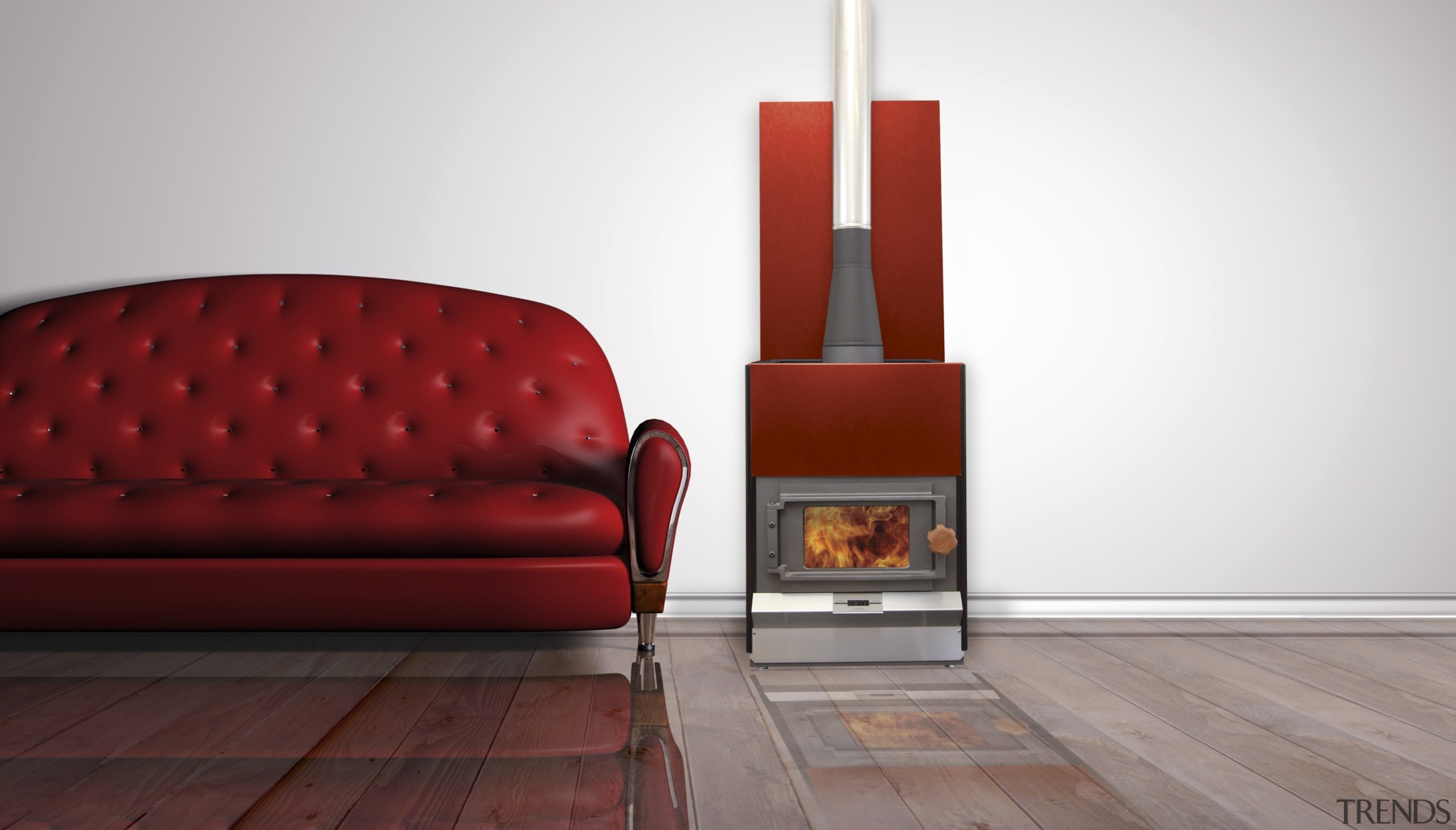 Pyroclassic IV with Wineberry panels - Pyroclassic IV chair, couch, floor, flooring, furniture, hardwood, hearth, home appliance, interior design, orange, wood, wood burning stove, white, red, gray