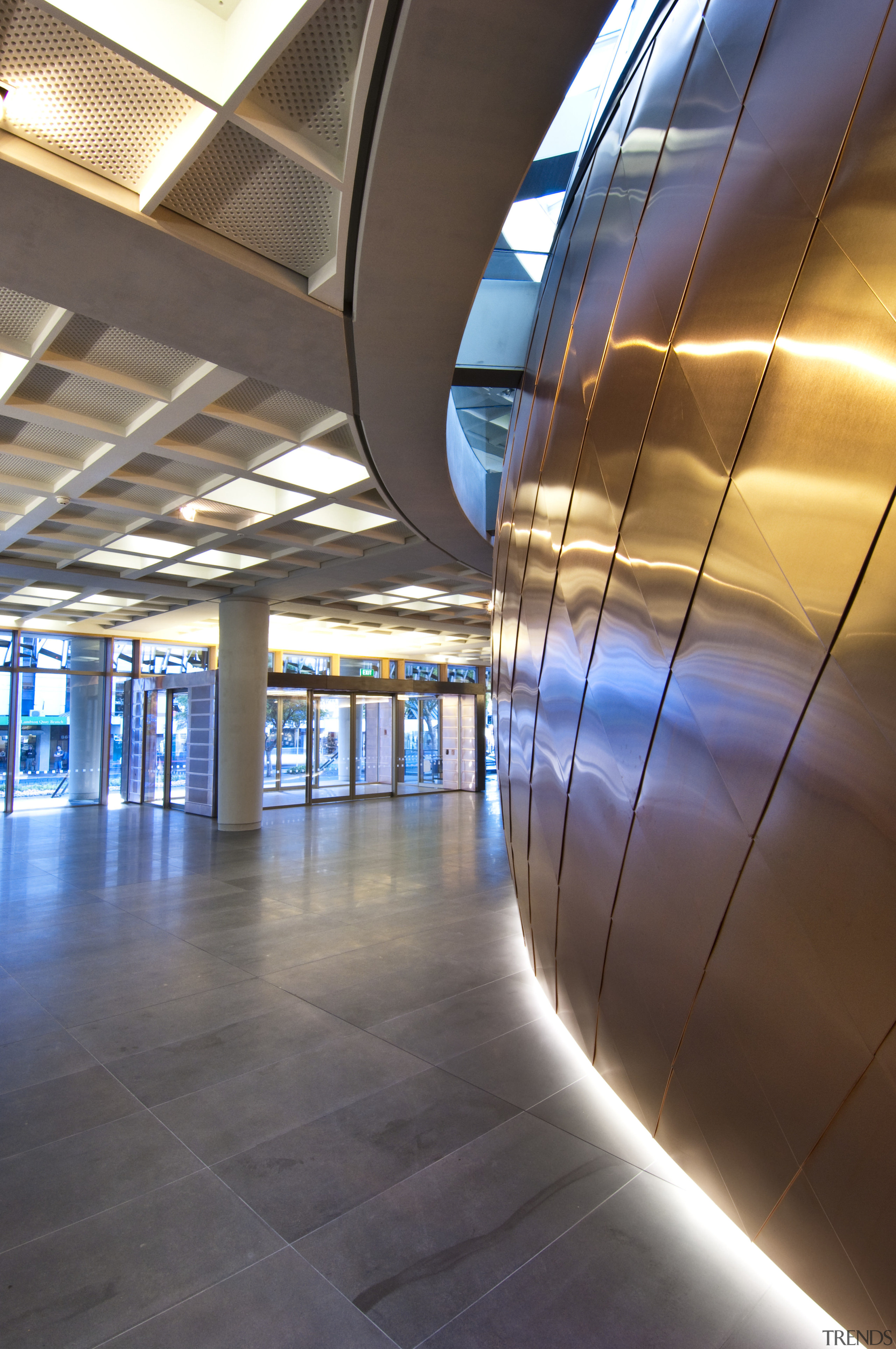 Supreme Court of New Zealand, Wellington - Supreme airport terminal, architecture, ceiling, daylighting, daytime, leisure centre, light, lighting, line, metropolitan area, reflection, sky, structure, gray, brown