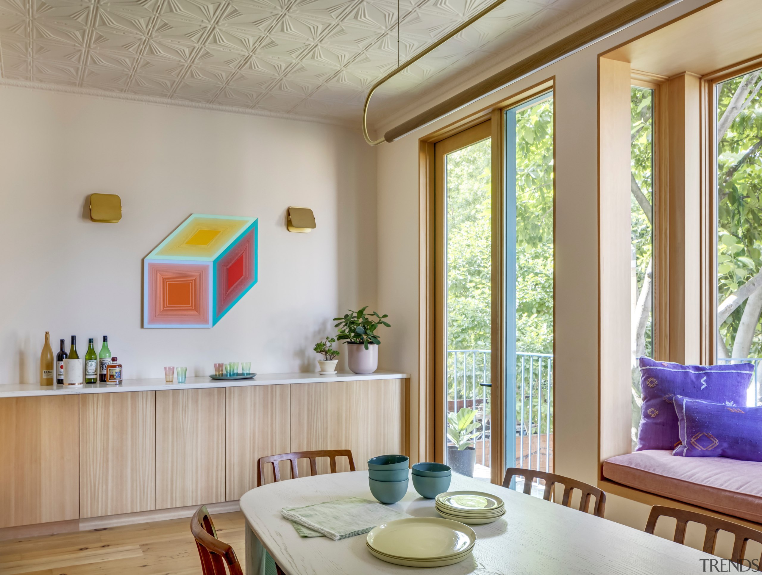 The finishes feature lots of vibrant colour, pattern, 