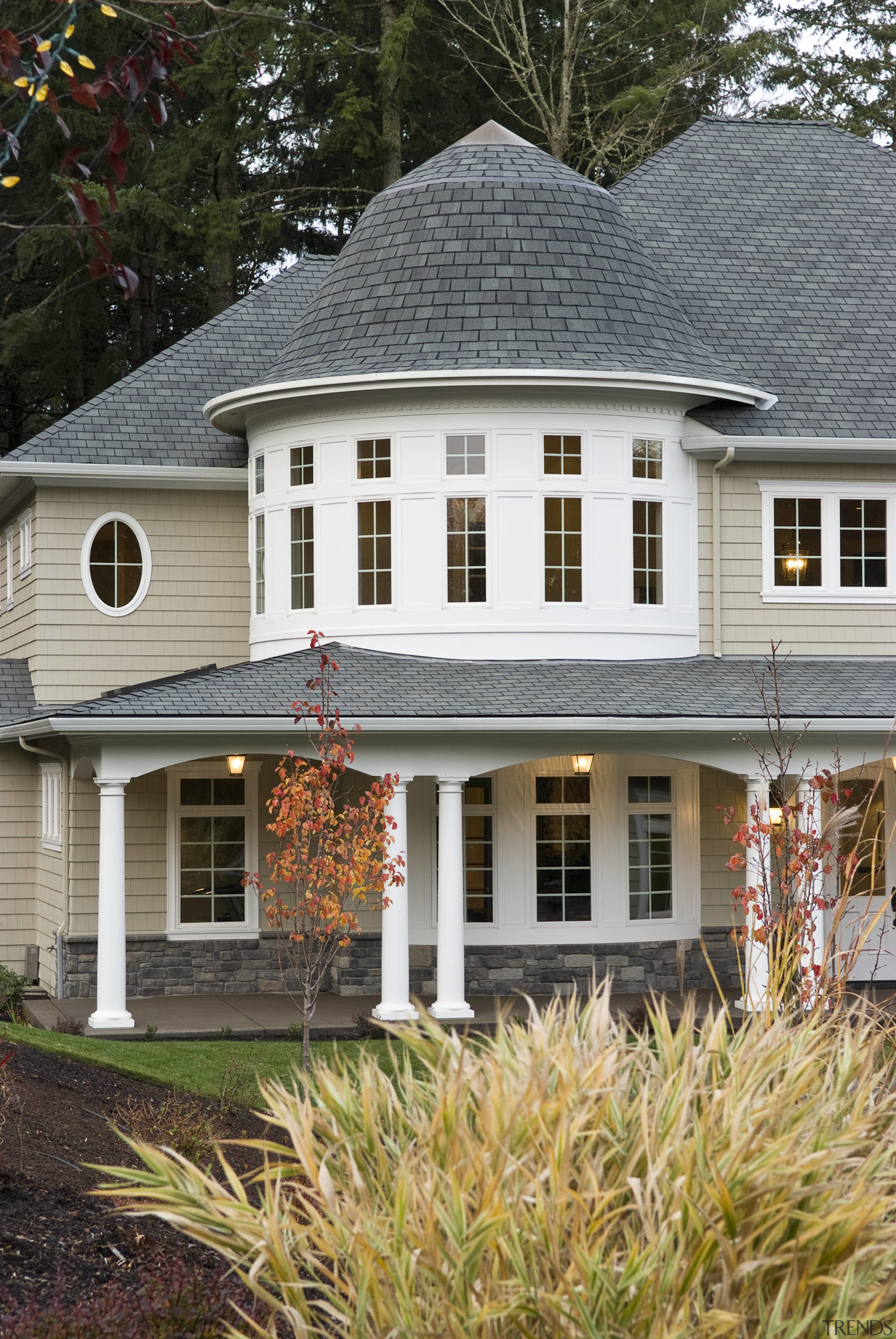 Director Dan Cooper of DC Fine Homes and cottage, estate, farmhouse, historic house, home, house, outdoor structure, porch, property, real estate, residential area, roof, siding, window, gray, brown