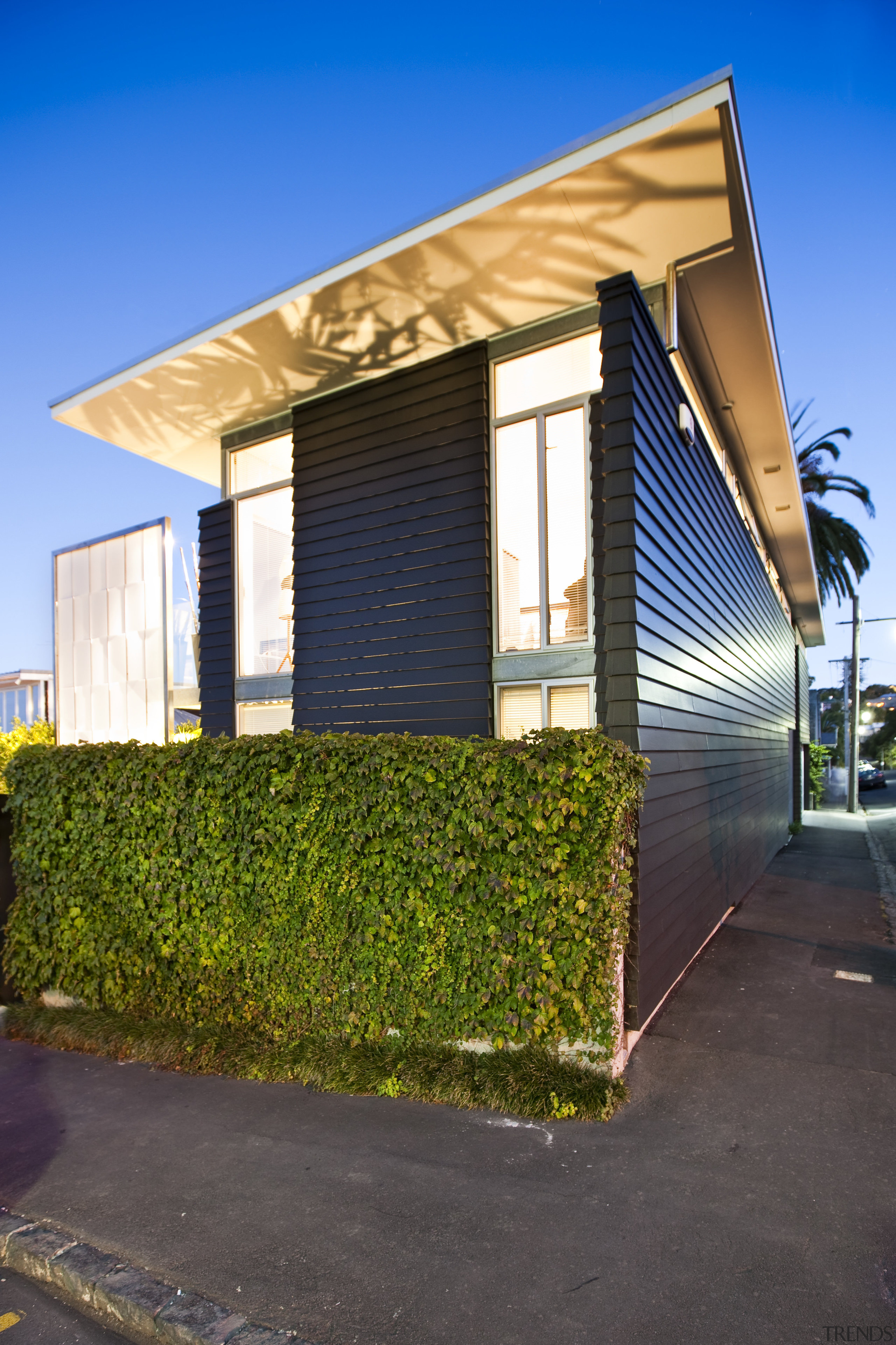 Exterior  view of renovated home with black architecture, building, facade, home, house, neighbourhood, property, real estate, residential area, sky