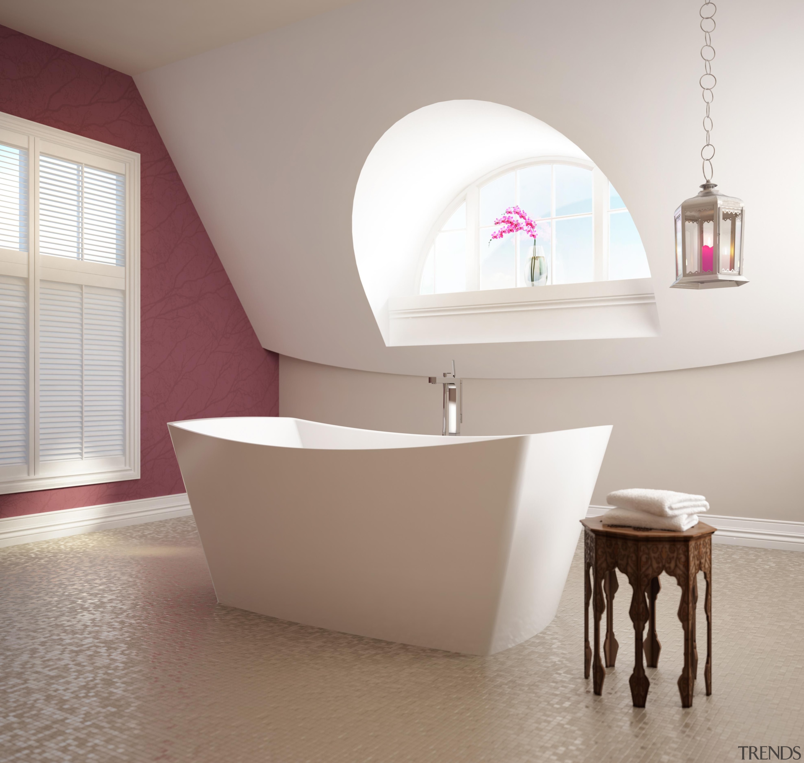 Transforms any room into a relaxing  and bathroom, bathroom sink, ceramic, floor, interior design, plumbing fixture, product, product design, purple, room, tap, gray