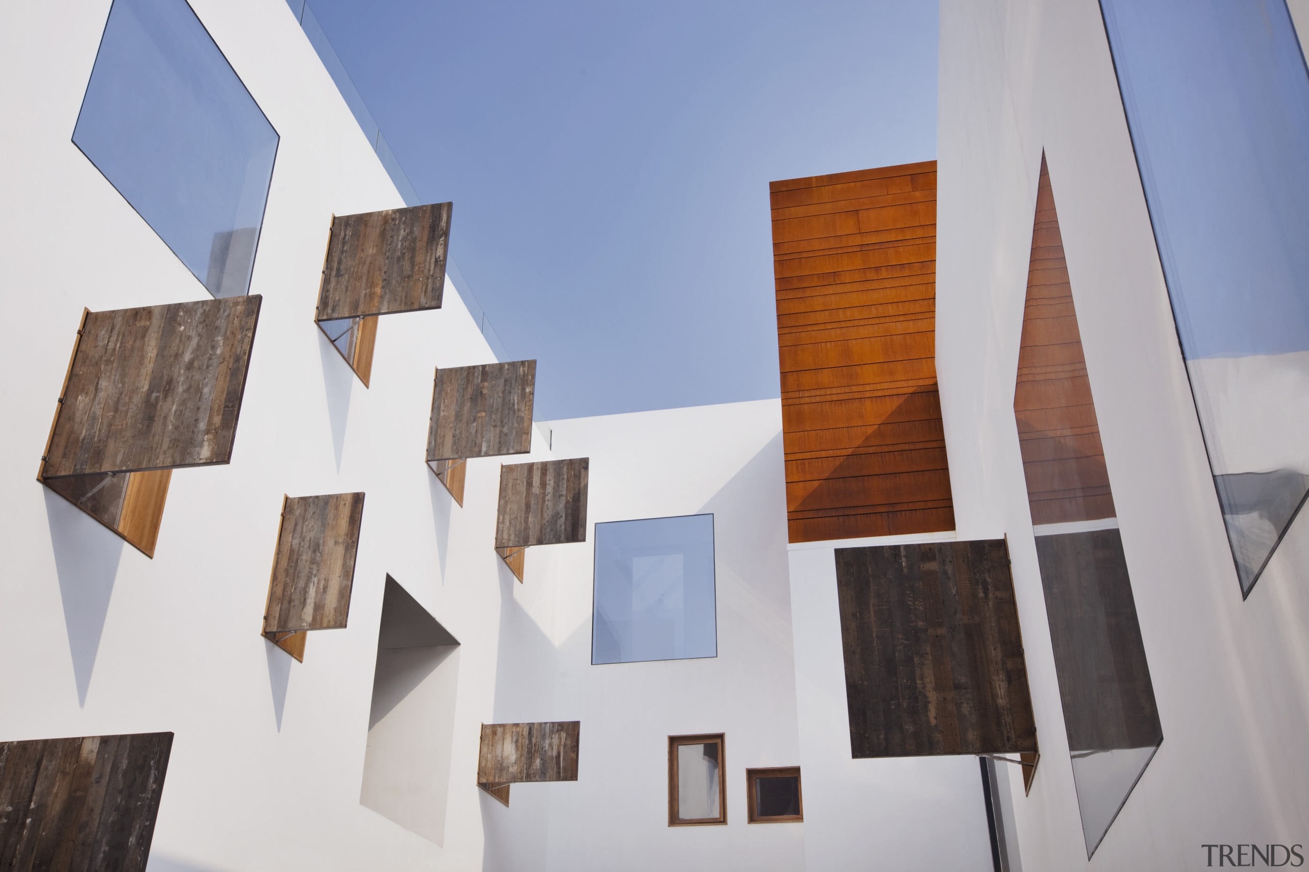 View of a contemporary boutique hotel in Shanghai. architecture, daylighting, product design, gray